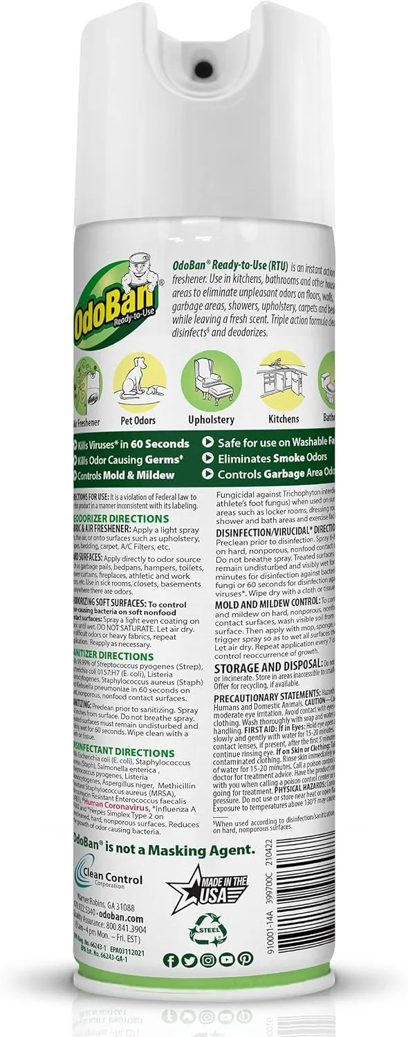 OdoBan Ready-to-Use 360-Degree Continuous Spray Disinfectant & Harsh Aroma Eliminator - (Pack of 1)