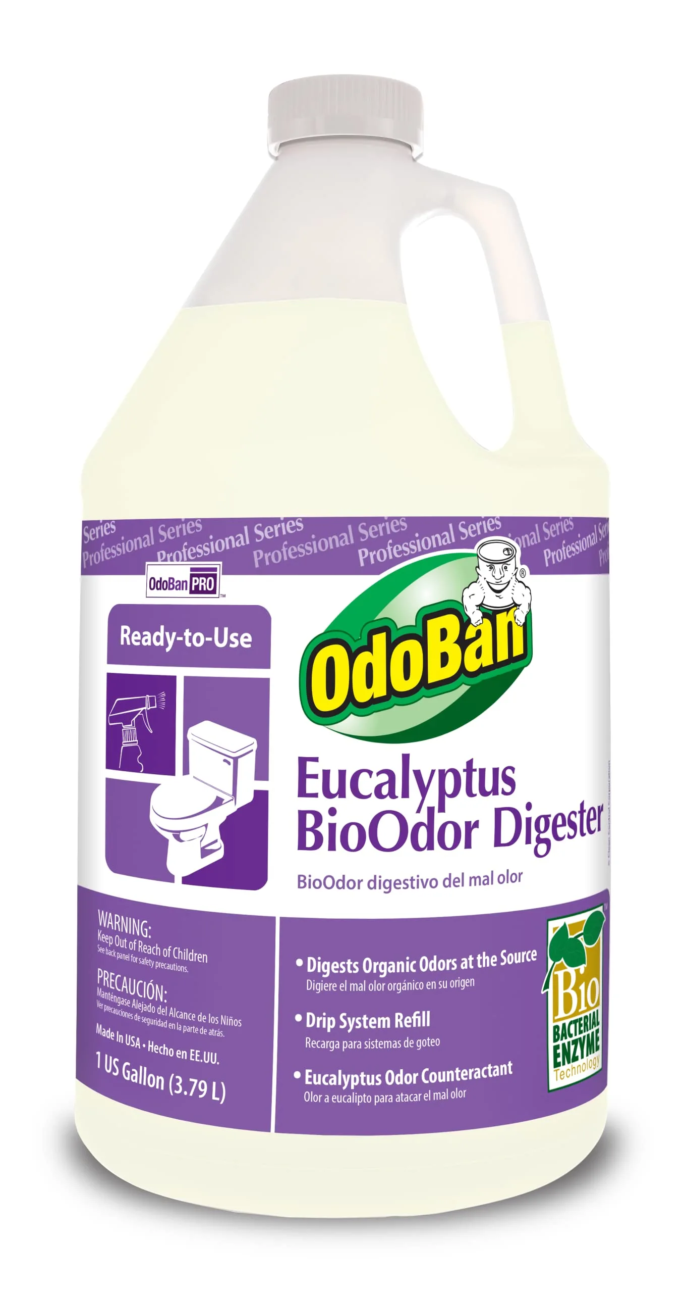 OdoBan Professional Cleaning Ready-to-Use BioOdor Digester Harsh Aroma Counteractant, Made in the USA, Eucalyptus Scent, 1 Gallon