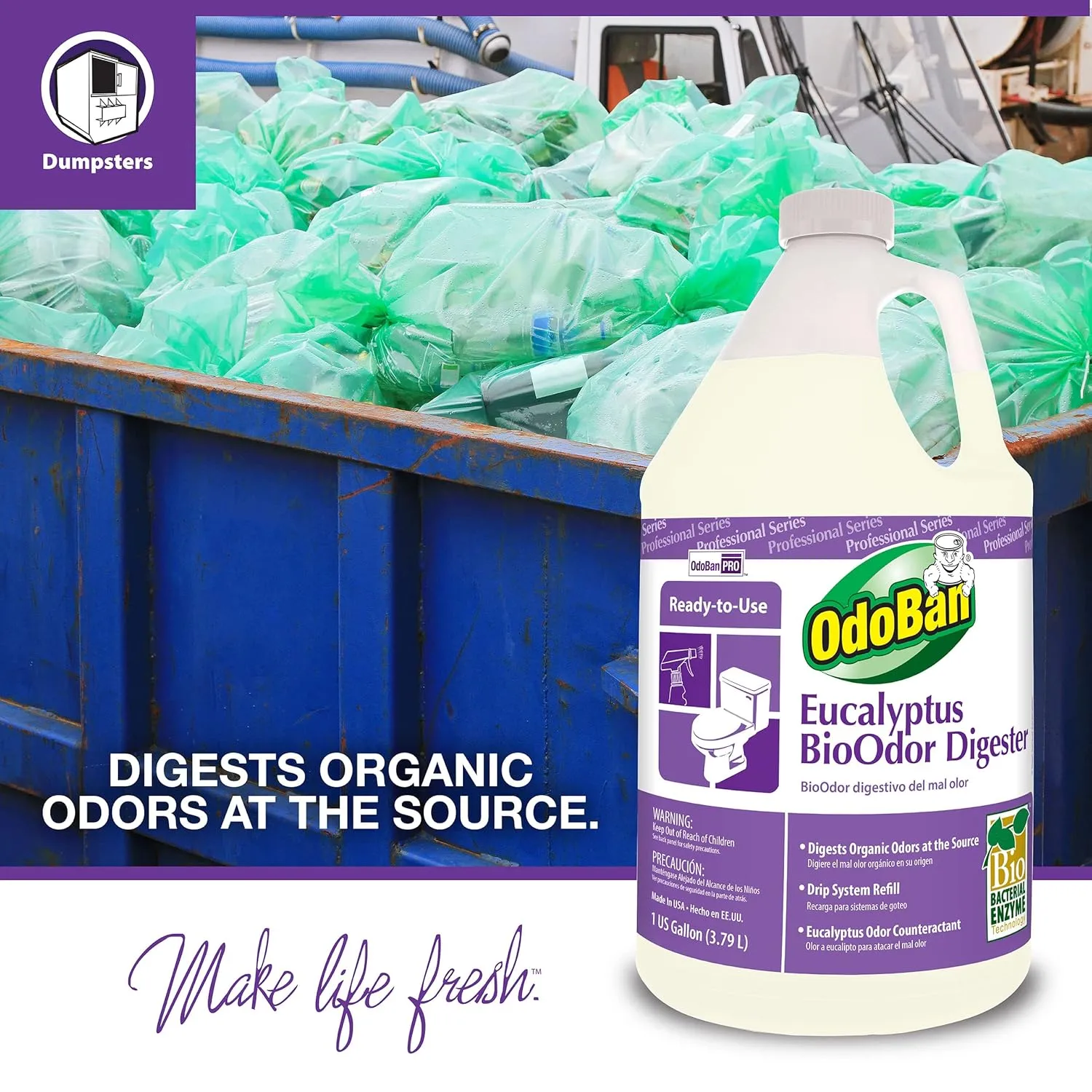 OdoBan Professional Cleaning Ready-to-Use BioOdor Digester Harsh Aroma Counteractant, Made in the USA, Eucalyptus Scent, 1 Gallon