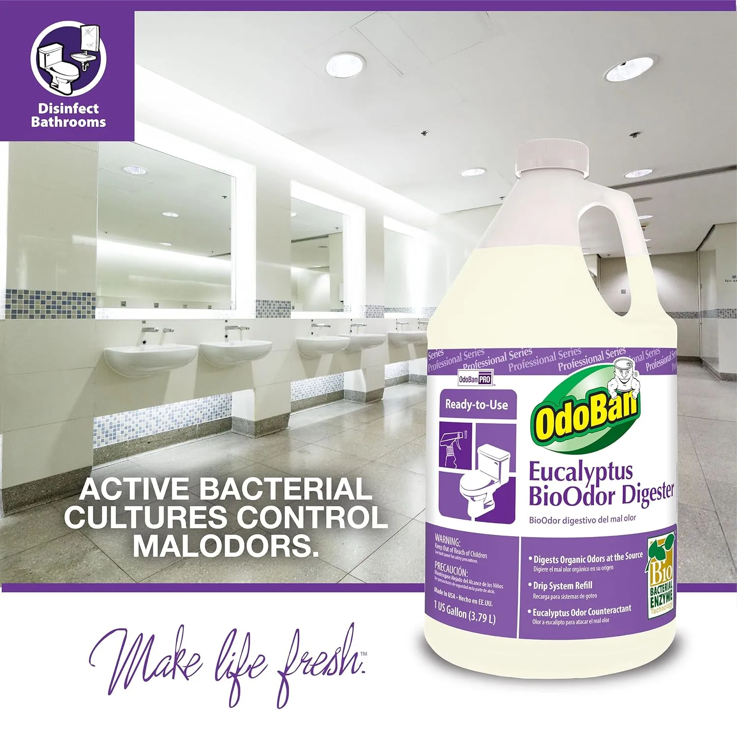 OdoBan Professional Cleaning Ready-to-Use BioOdor Digester Harsh Aroma Counteractant, Made in the USA, Eucalyptus Scent, 1 Gallon