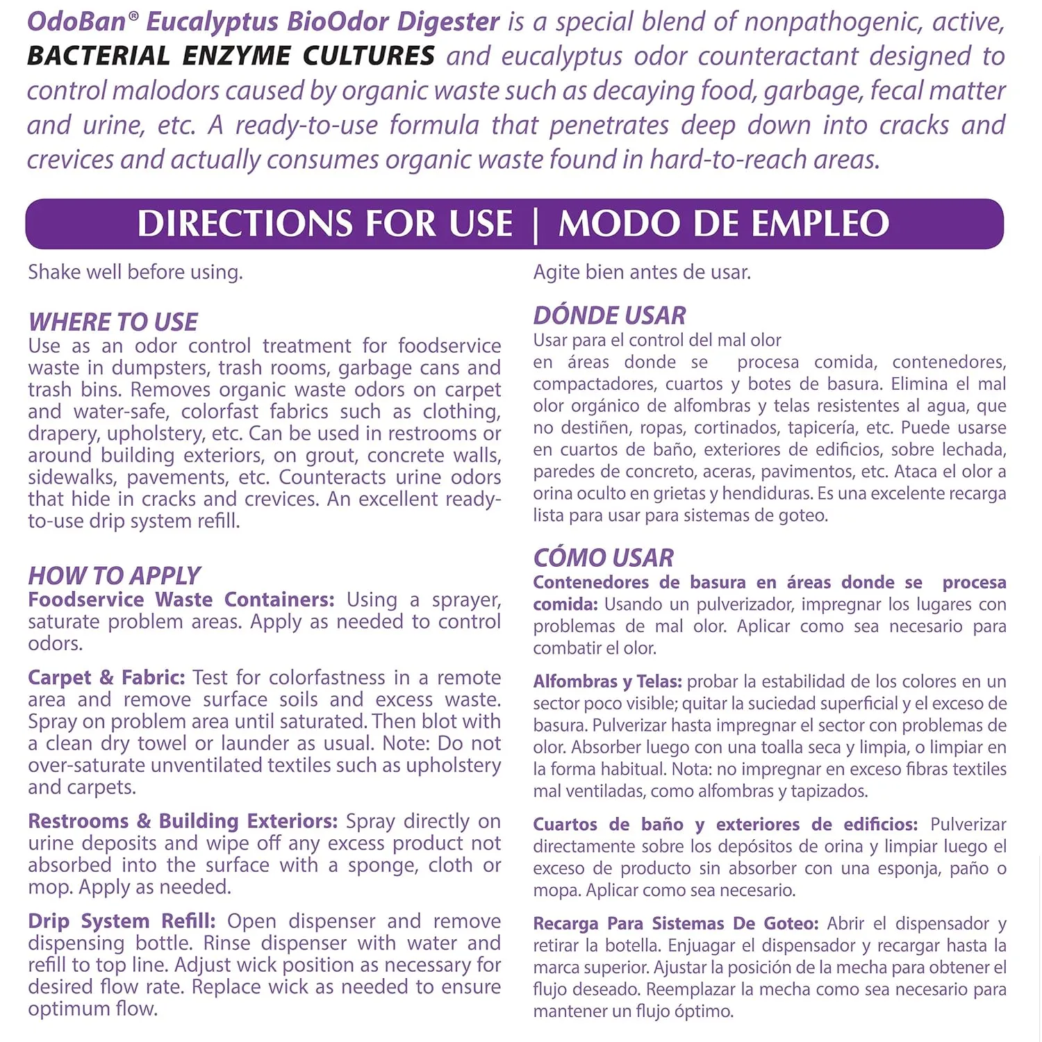 OdoBan Professional Cleaning Ready-to-Use BioOdor Digester Harsh Aroma Counteractant, Made in the USA, Eucalyptus Scent, 1 Gallon