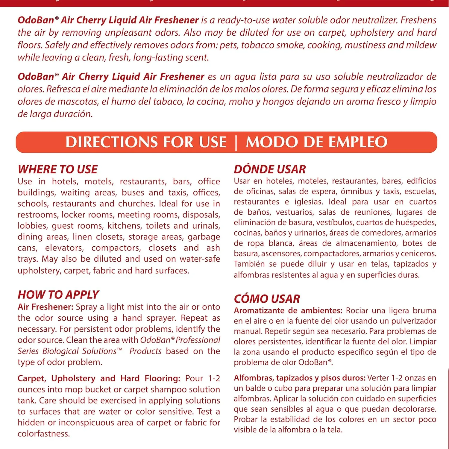 OdoBan Professional Series Ready-to-Use Air Cherry Liquid Air Freshener, Made in the USA, Cherry Scent, 1 Gallon