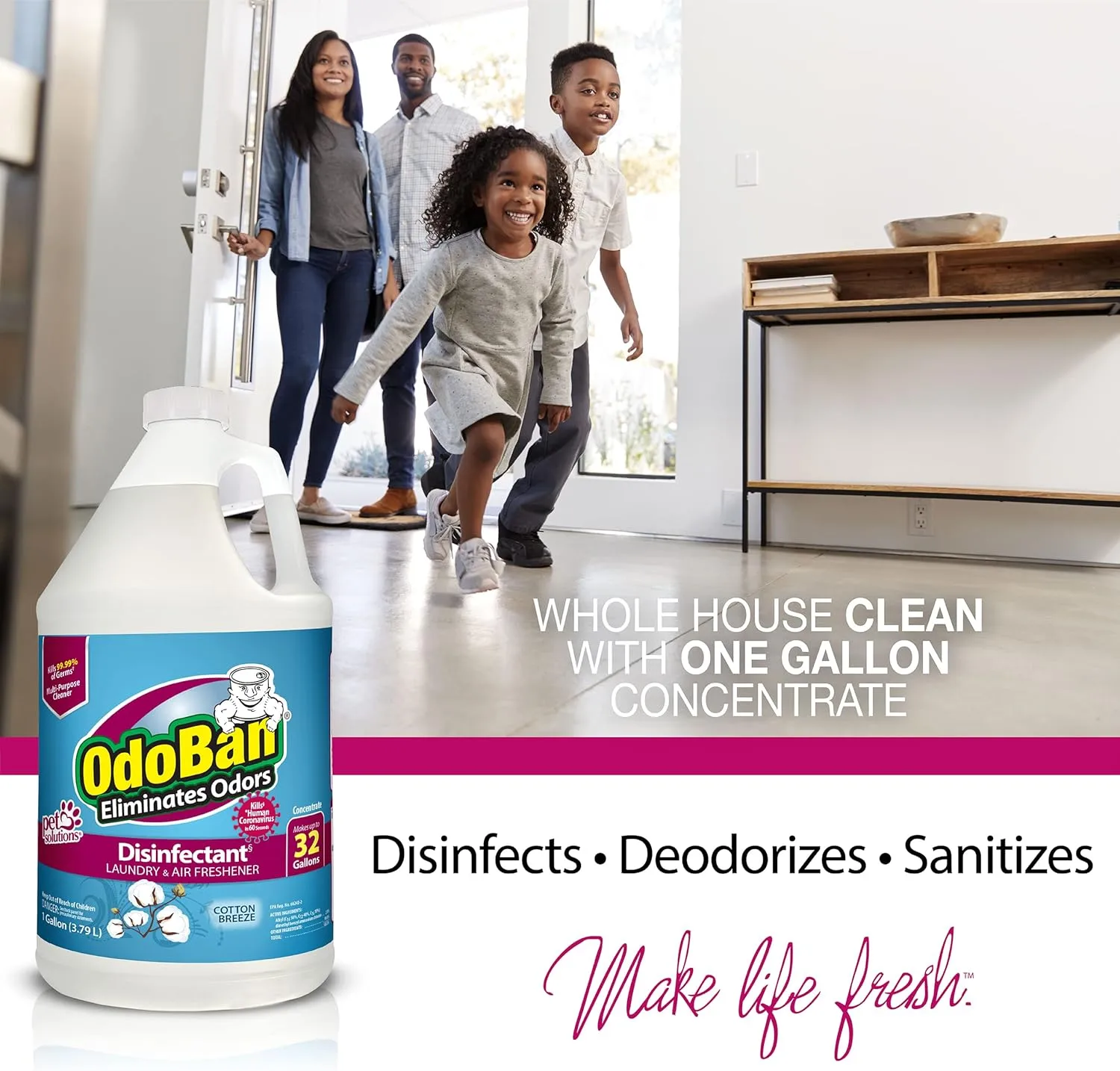 OdoBan Disinfectant Concentrate and Odor Eliminator, 2 Gallons, Cotton Breeze Scent