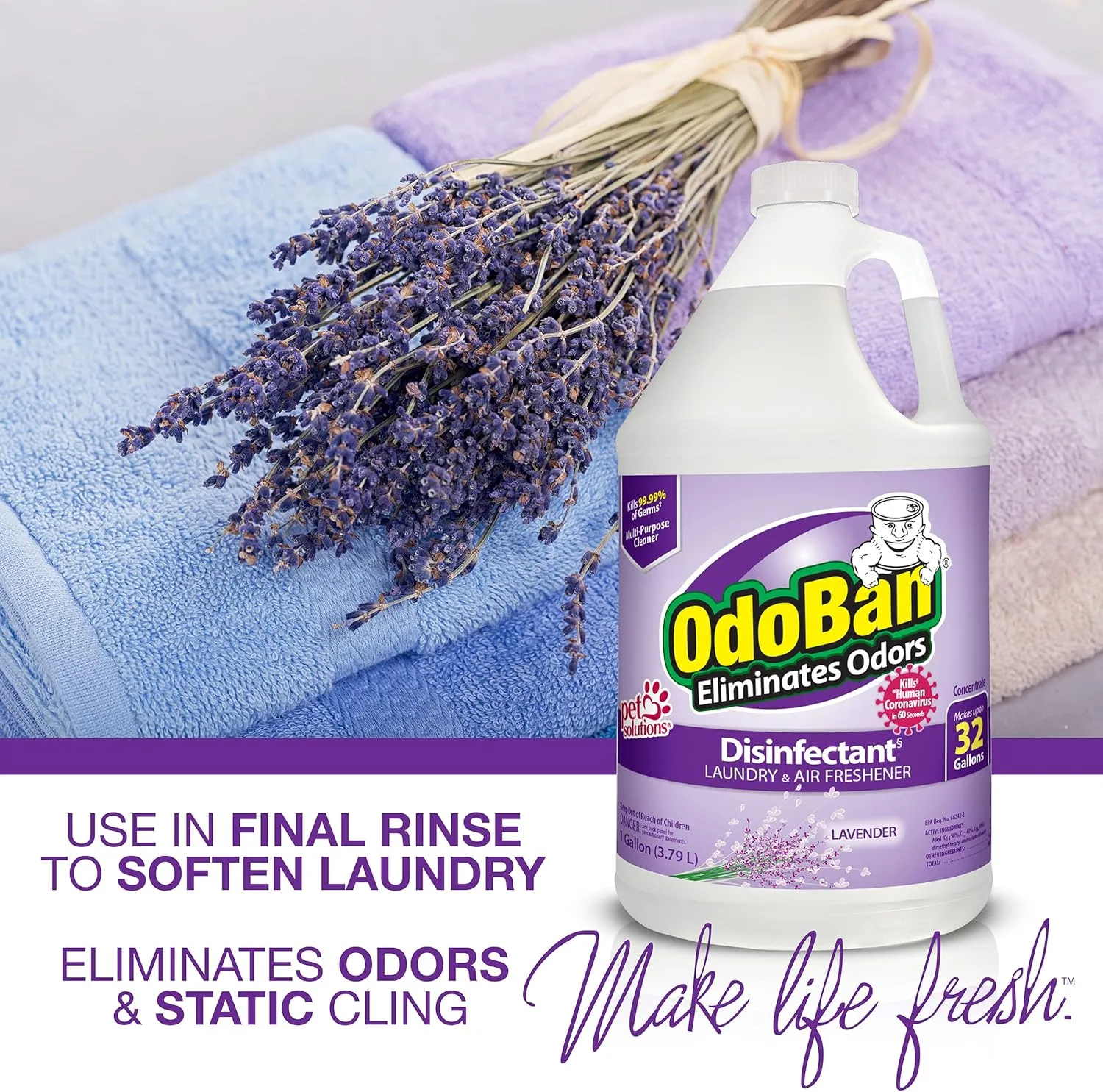 OdoBan Disinfectant Concentrate and Odor Eliminator, 1 Gallon, Lavender Scent