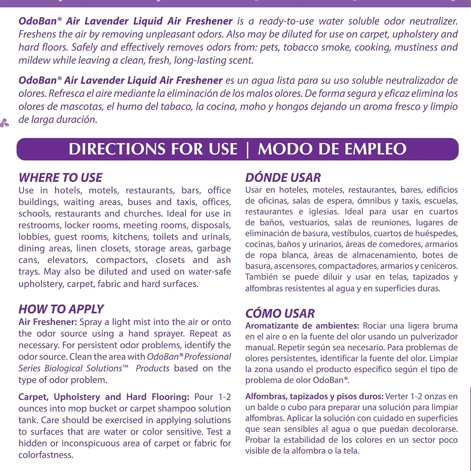 OdoBan Professional Series Ready-to-Use Air Lavender Liquid Air Freshener, Made in the USA, Lavender Scent