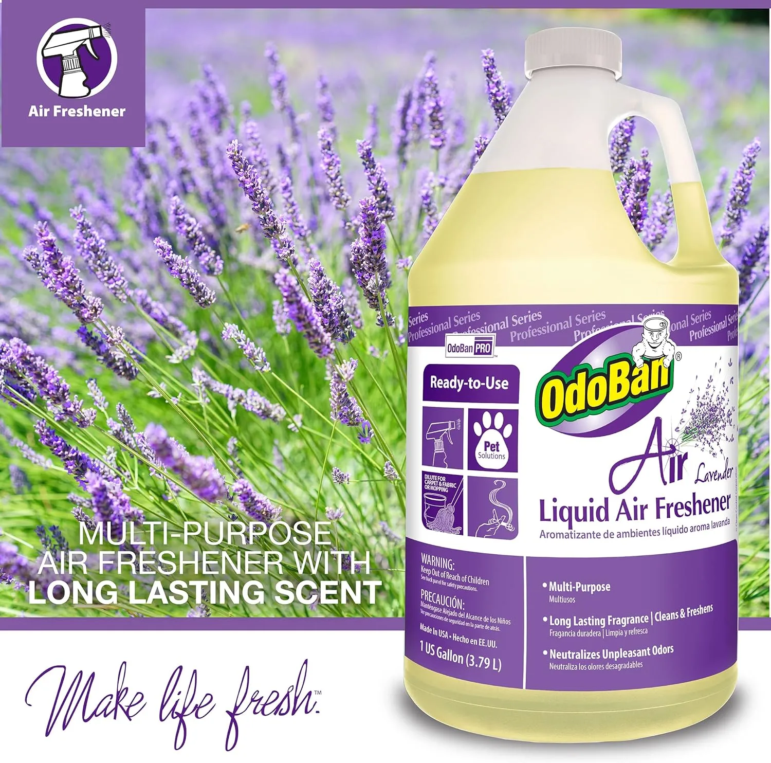 OdoBan Professional Series Ready-to-Use Air Lavender Liquid Air Freshener, Made in the USA, Lavender Scent