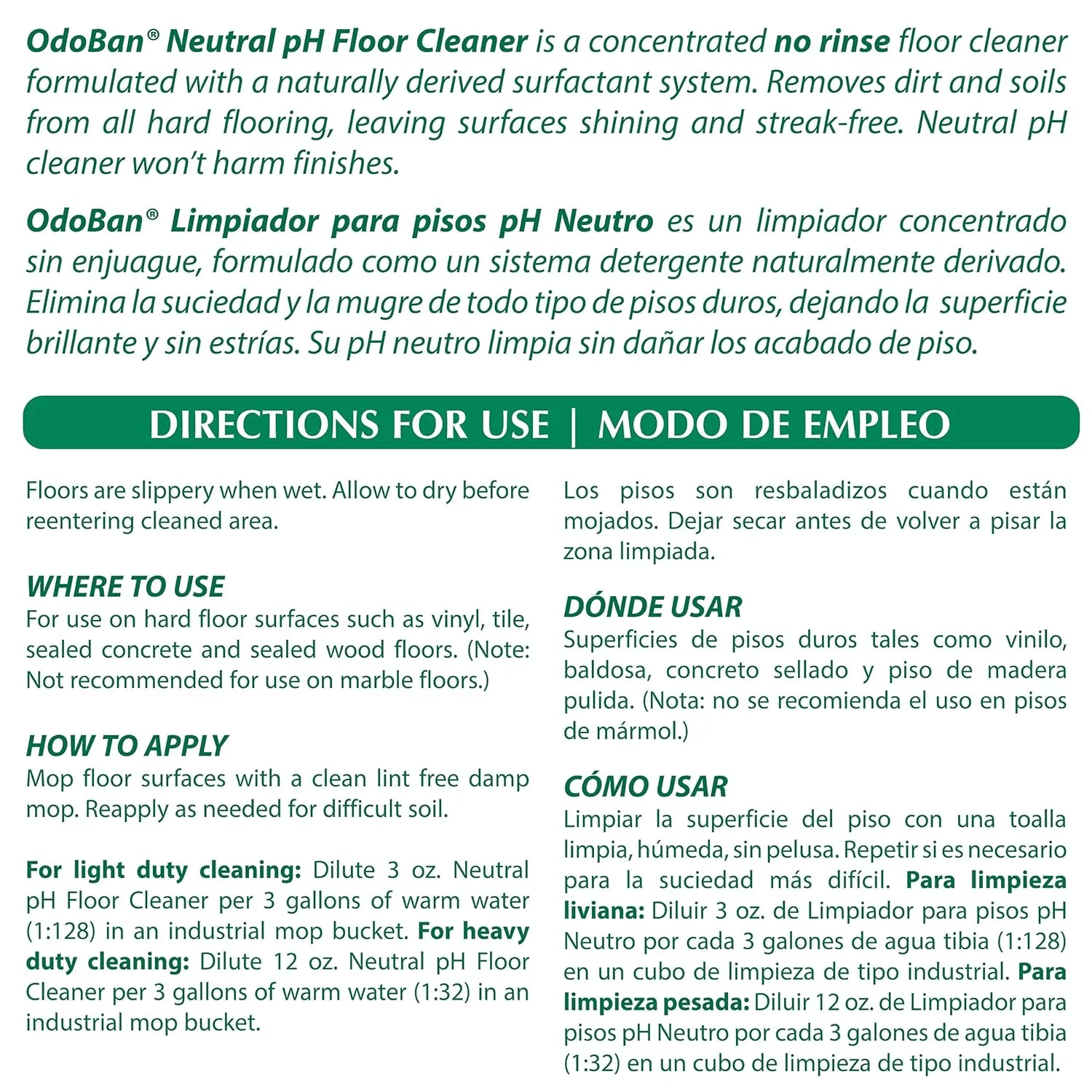 OdoBan Professional Series Neutral pH No Rinse Floor Cleaner Concentrate, 1 Gallon 128 Fl Oz (Pack of 1) Concentrate