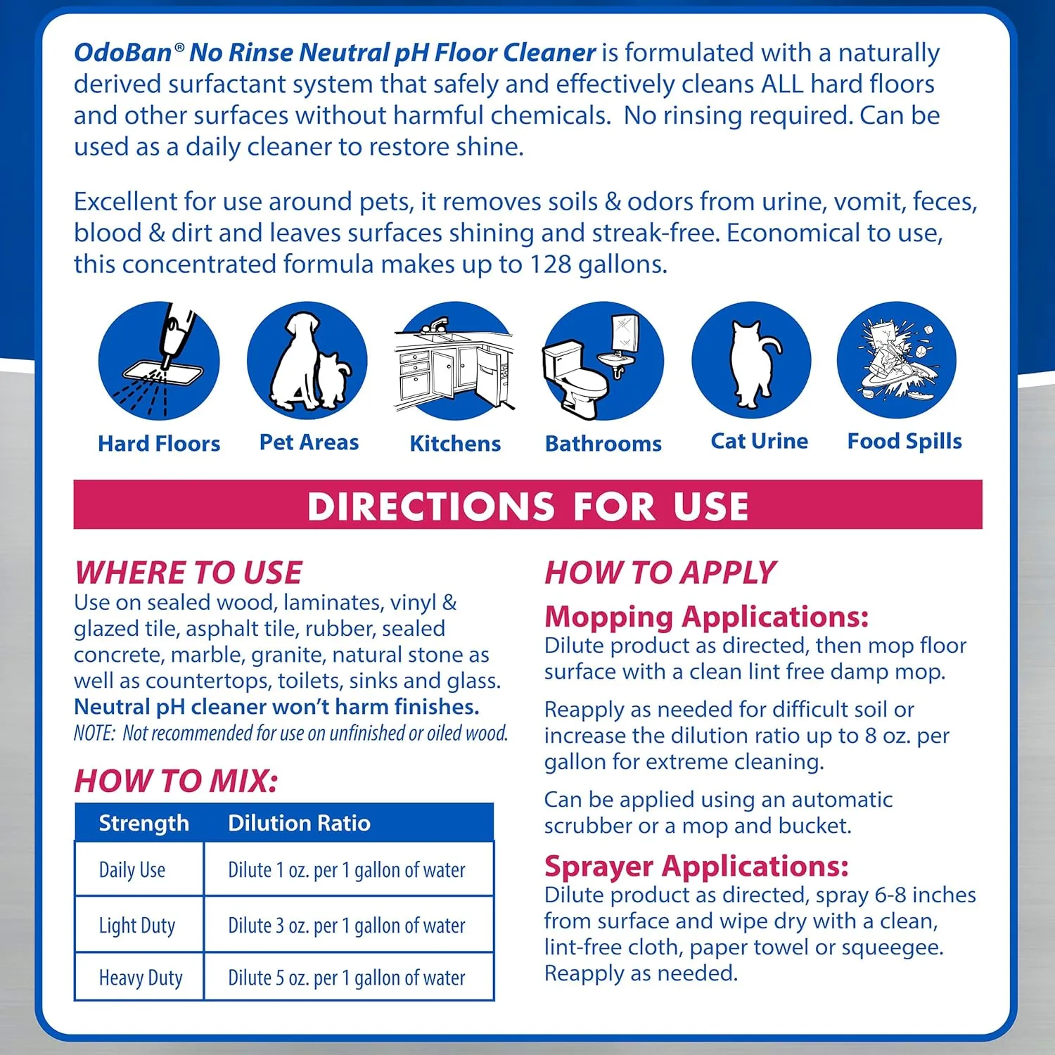 OdoBan Pet Solutions No Rinse Neutral pH Floor Cleaner Concentrate, 1 Gallon Citrus 128 Fl Oz (Pack of 1)