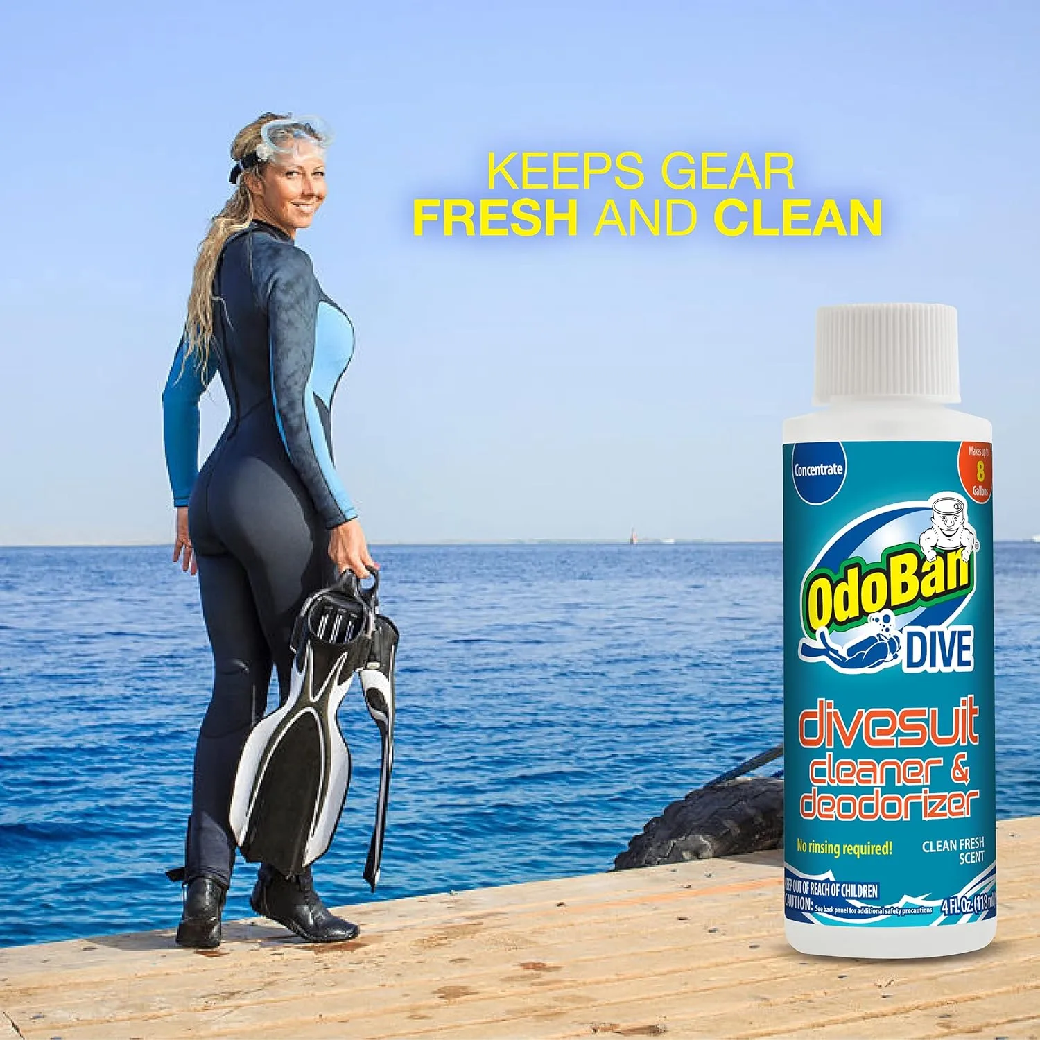 OdoBan Dive No-Rinse Wetsuit Cleaner Concentrate, Fresh Scent, 4 Oz