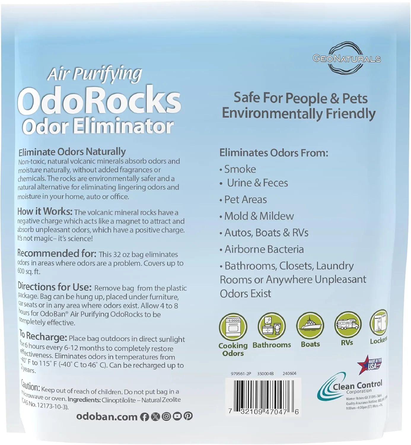 OdoBan Air Purifying OdoRocks Natural Odor Eliminator Made from Natural Volcanic Rocks, Made in the USA, Fragrance Free