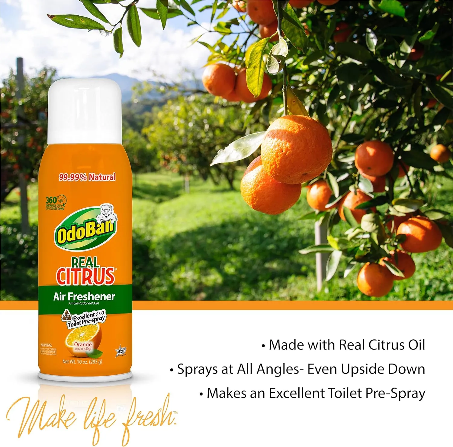 OdoBan Aroma Eliminator, 360-Degree Continuous Spray Natural Oil Real Citrus Air Freshener, Toilet Spray, Made in the USA