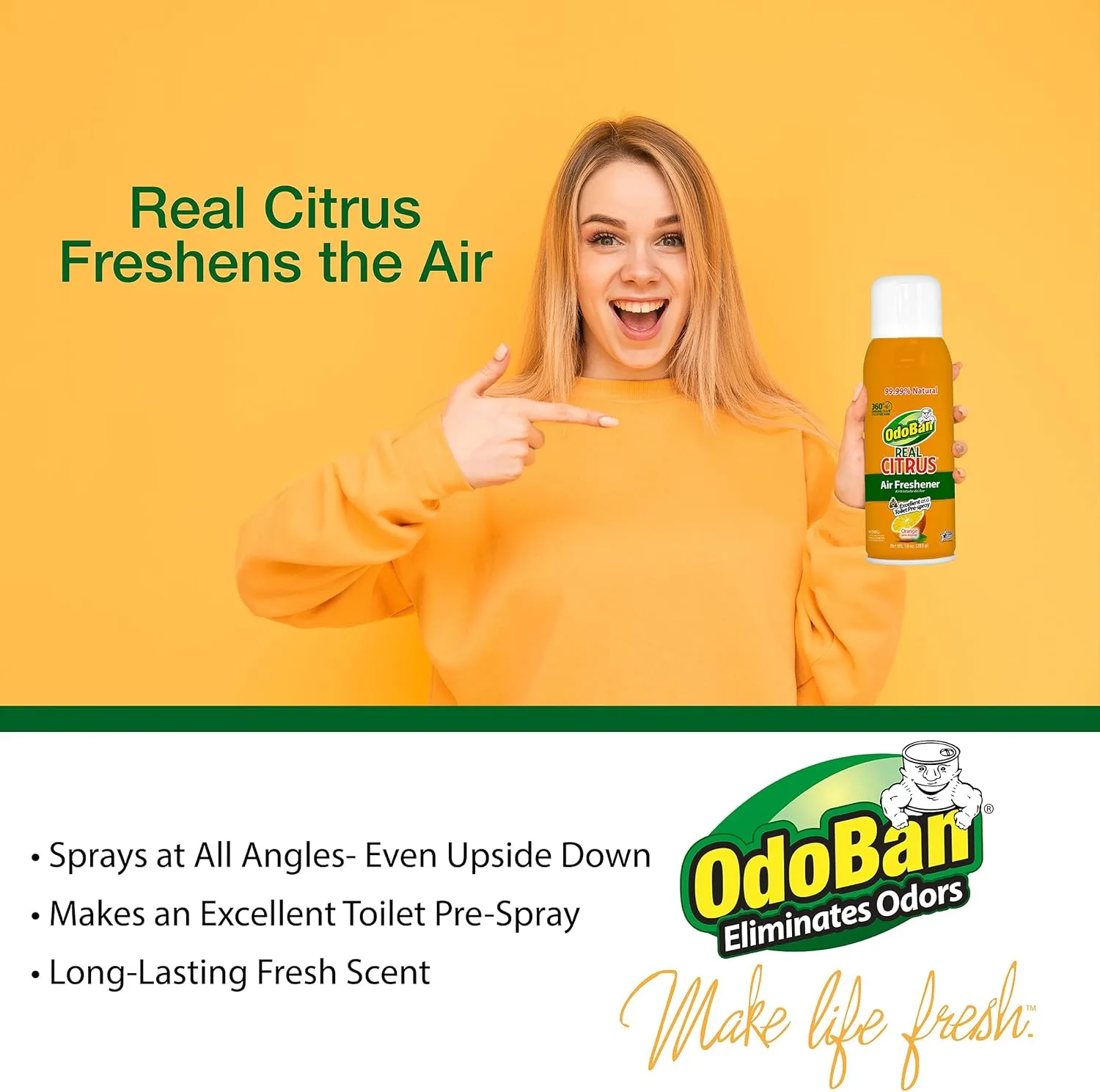 OdoBan Aroma Eliminator, 360-Degree Continuous Spray Natural Oil Real Citrus Air Freshener, Toilet Spray, Made in the USA