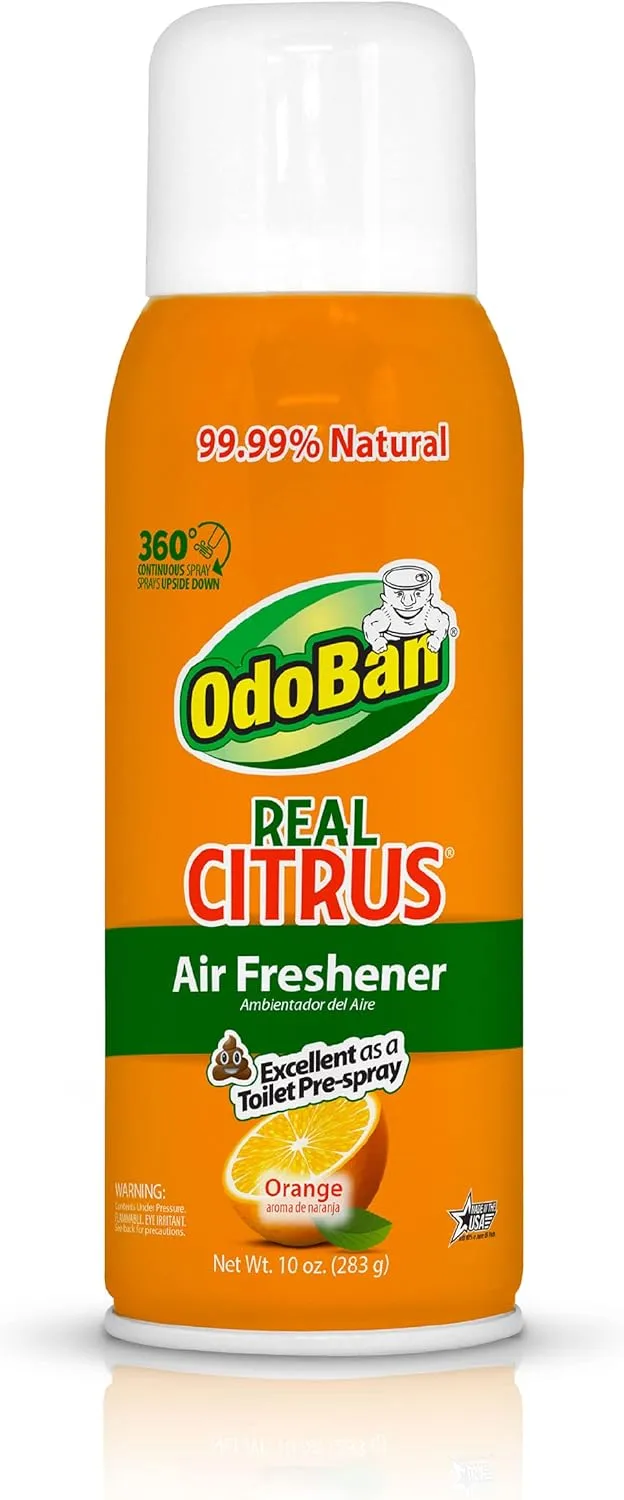 OdoBan Aroma Eliminator, 360-Degree Continuous Spray Natural Oil Real Citrus Air Freshener, Toilet Spray, Made in the USA