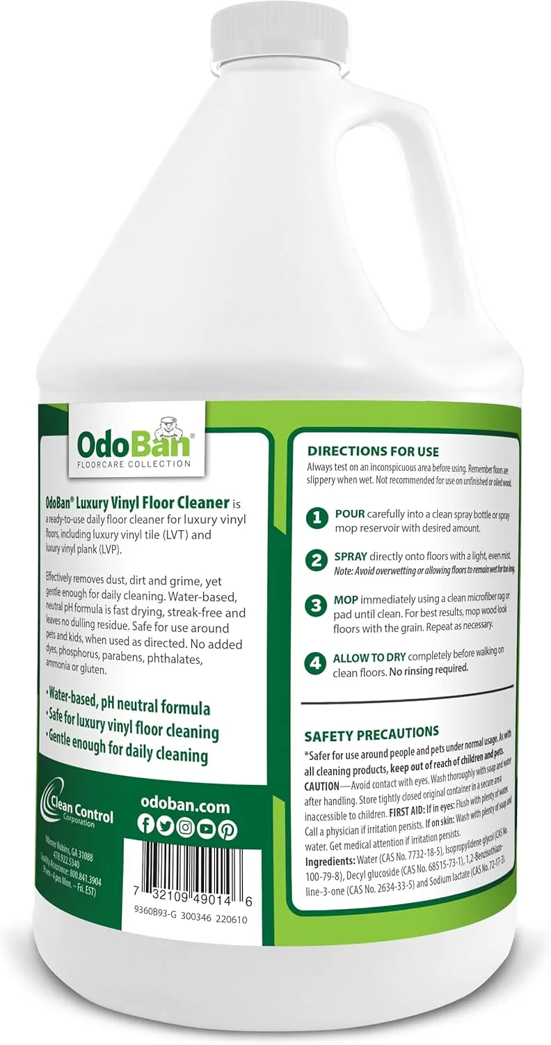 OdoBan Ready-to-Use Luxury Vinyl Floor Cleaner, Streak Free and Neutral PH Formula, 1 Gallon, Scentless 128 Fl Oz (Pack of 1)