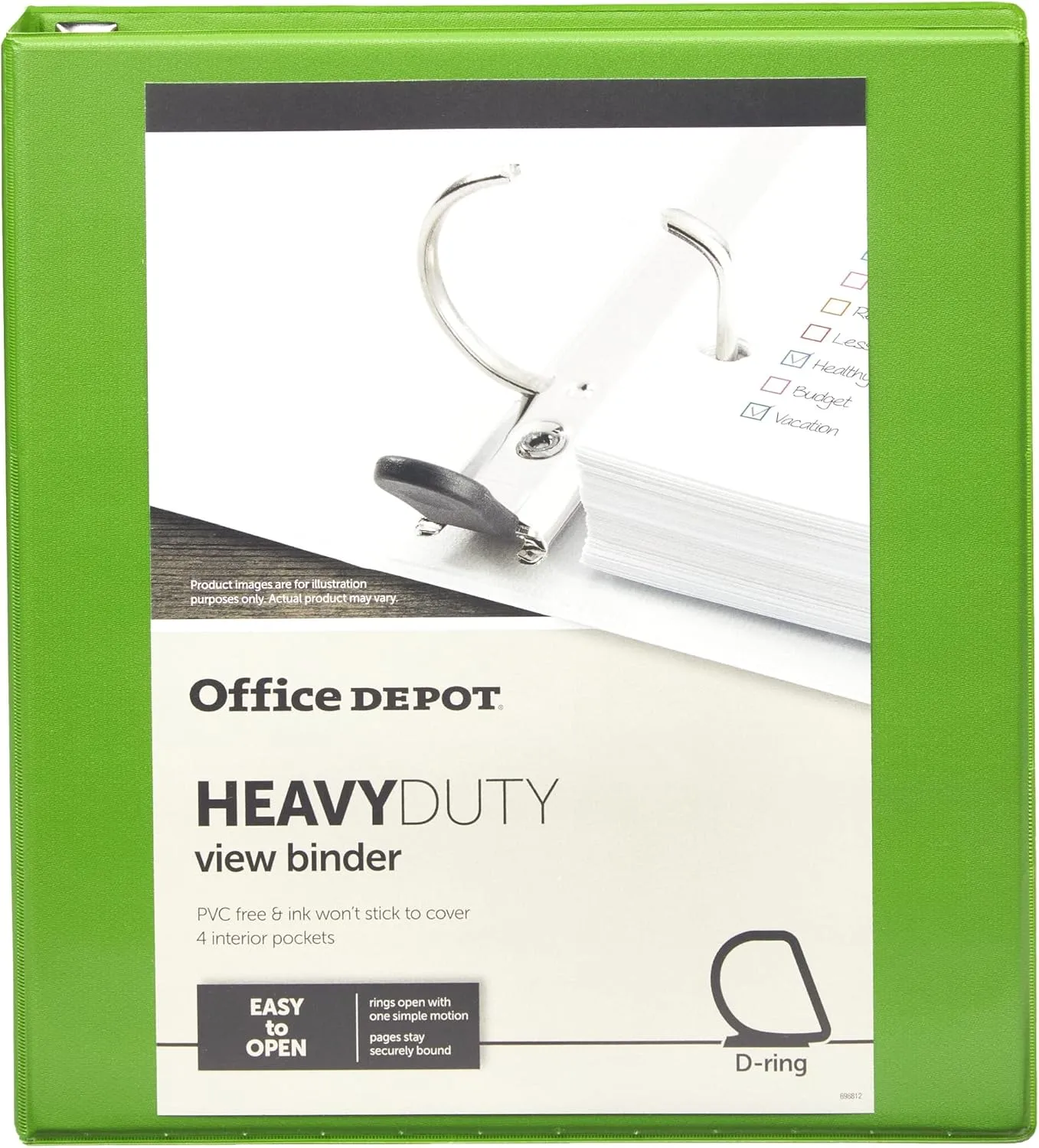 Office Depot Heavy-Duty D-Ring View Binder, 1" Rings, Army Green