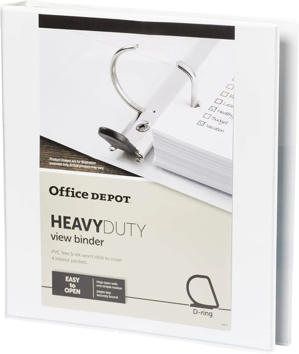 Office Depot® Brand Heavy-Duty D-Ring View Binder, 1" Rings, 54% Recycled, White