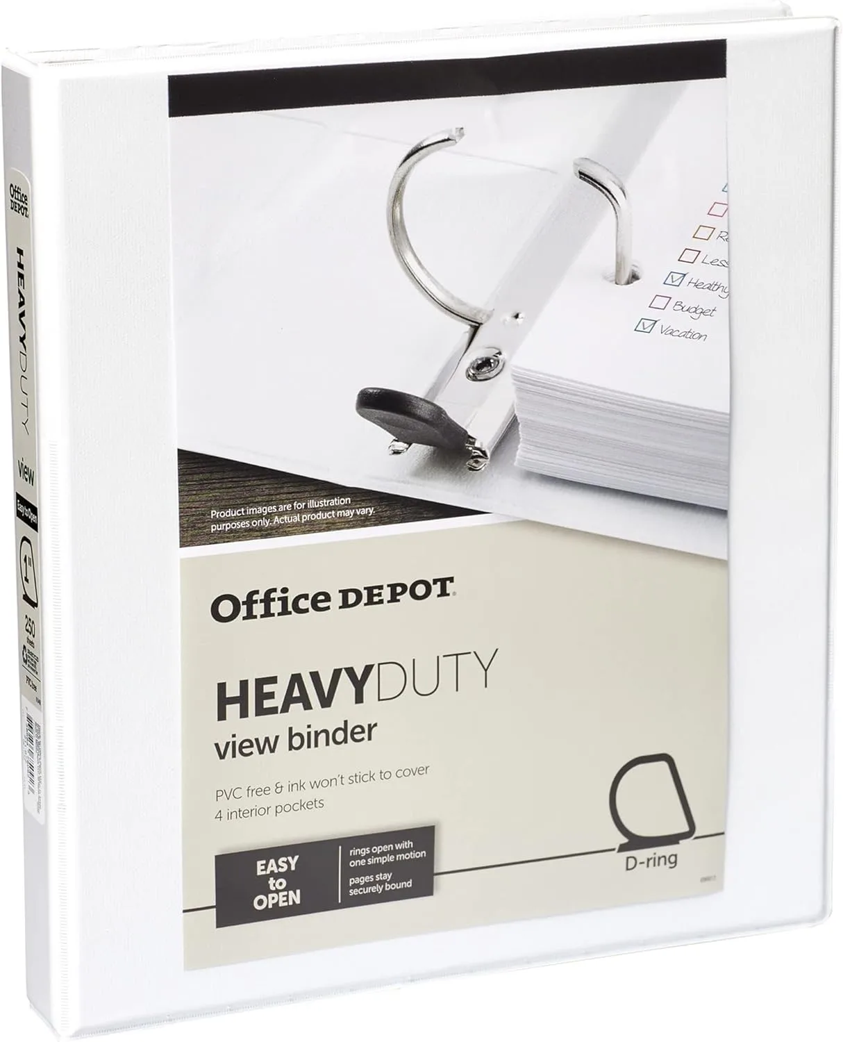 Office Depot® Brand Heavy-Duty D-Ring View Binder, 1" Rings, 54% Recycled, White
