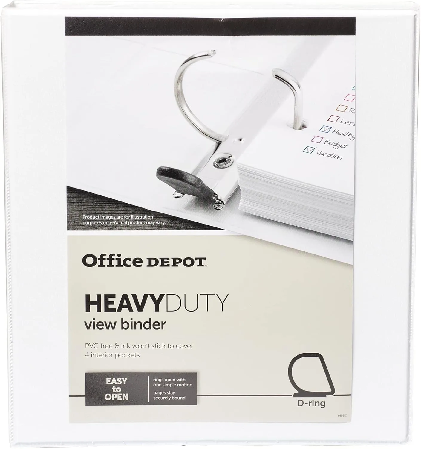 Office Depot® Brand Heavy-Duty D-Ring View Binder, 1" Rings, 54% Recycled, White