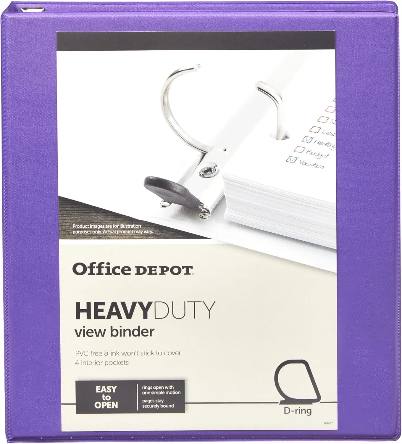 Office Depot® Brand Heavy-Duty D-Ring View Binder, 1" Rings, 54% Recycled, Purple
