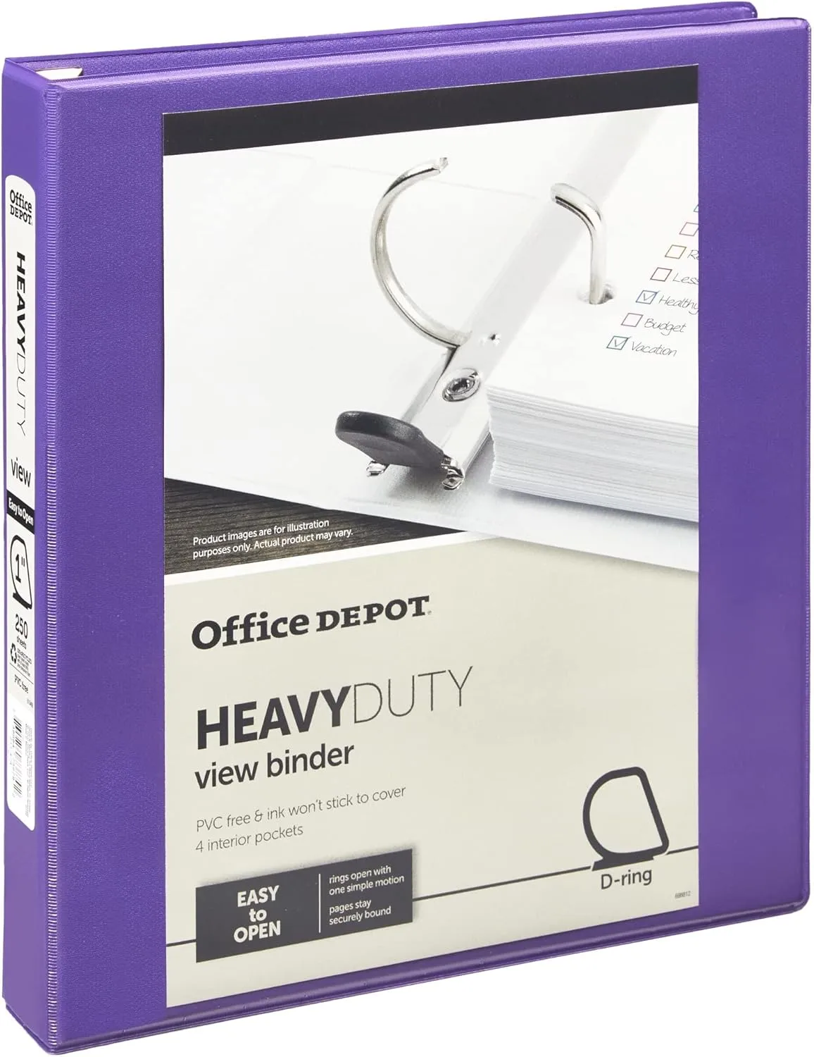 Office Depot® Brand Heavy-Duty D-Ring View Binder, 1" Rings, 54% Recycled, Purple