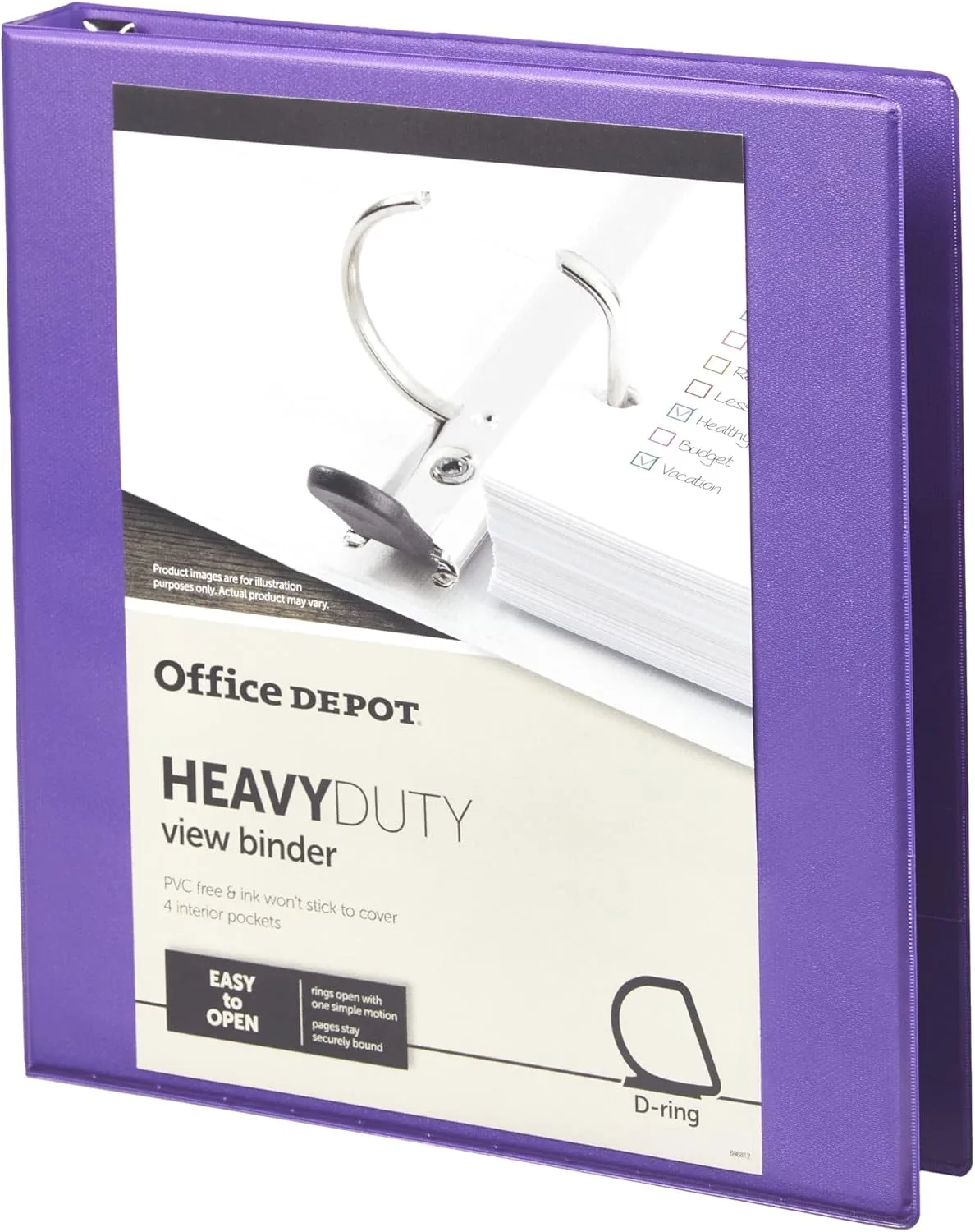 Office Depot® Brand Heavy-Duty D-Ring View Binder, 1" Rings, 54% Recycled, Purple