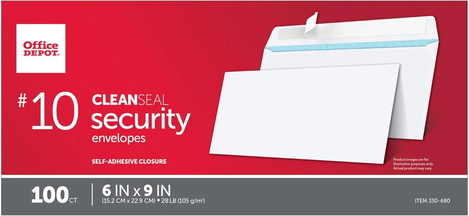 Office Depot Clean Seal(TM) Business Envelopes, #10 (4 1/8in. x 9 1/2in.), Box Of 100, 77100