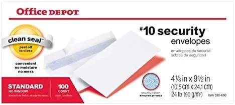 Office Depot Clean Seal(TM) Business Envelopes, #10 (4 1/8in. x 9 1/2in.), Box Of 100, 77100