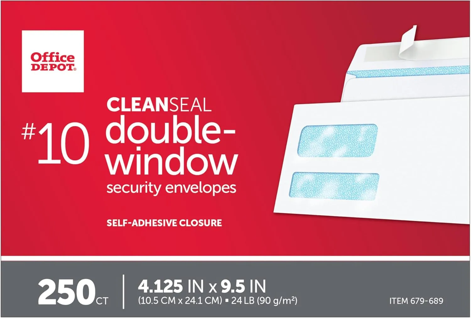 Office Depot Double-Window #10 Envelopes, Clean Seal, White, Box of 250