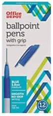 Office Depot Grip Ballpoint Pens, Medium Point, 1.0 mm, White Barrel, Blue Ink, Pack Of 12, 19002