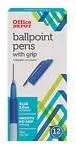 Office Depot Grip Ballpoint Pens, Medium Point, 1.0 mm, White Barrel, Blue Ink, Pack Of 12, 19002