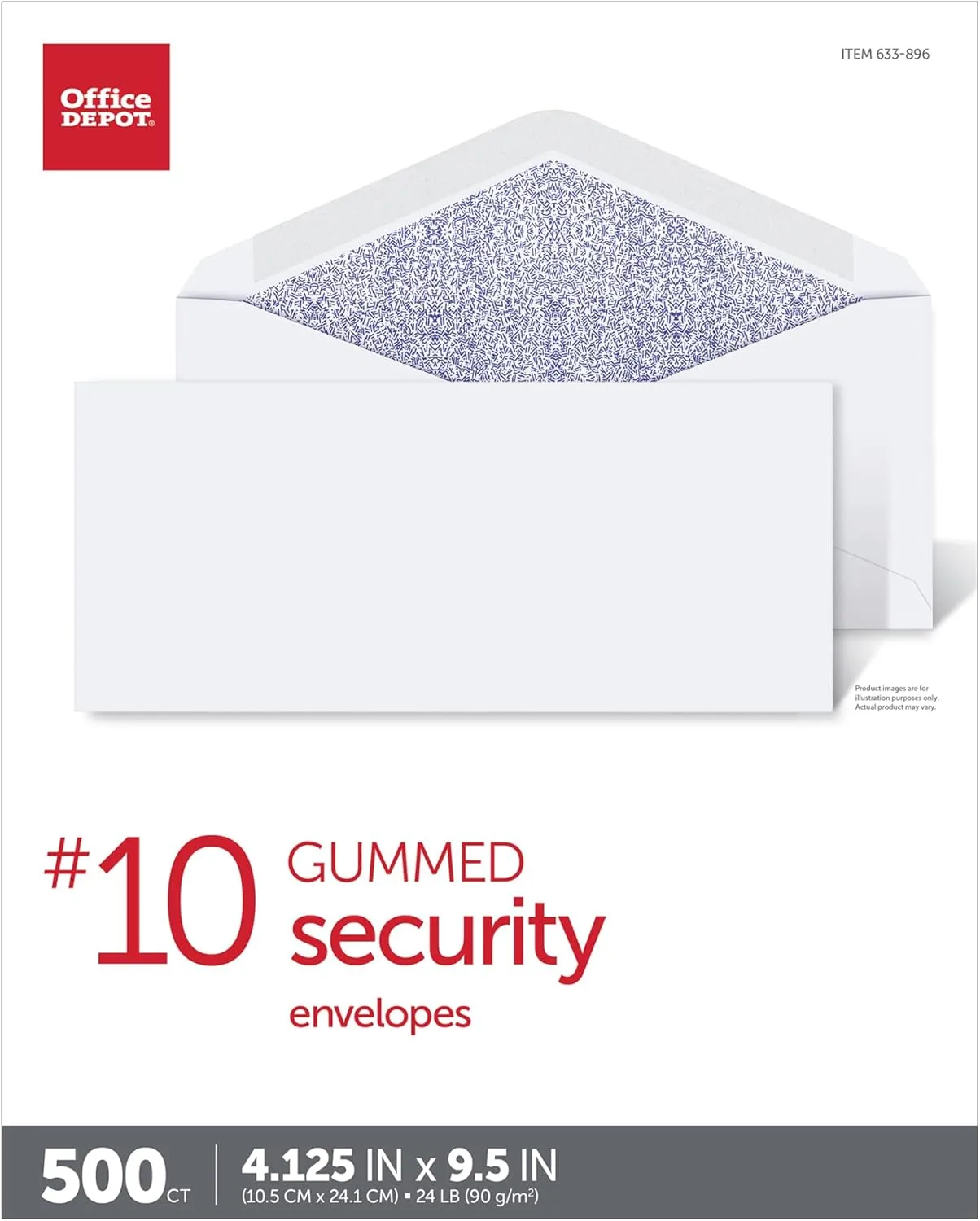 Office Depot #10 Security Envelopes, White, Box of 500