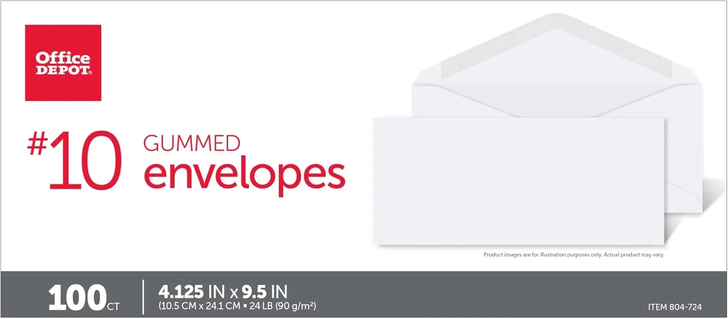 Office Depot All-Purpose Envelopes, #10 (4 1/8in. x 9 1/2in.), White, Box Of 100, 77196