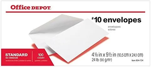 Office Depot All-Purpose Envelopes, #10 (4 1/8in. x 9 1/2in.), White, Box Of 100, 77196