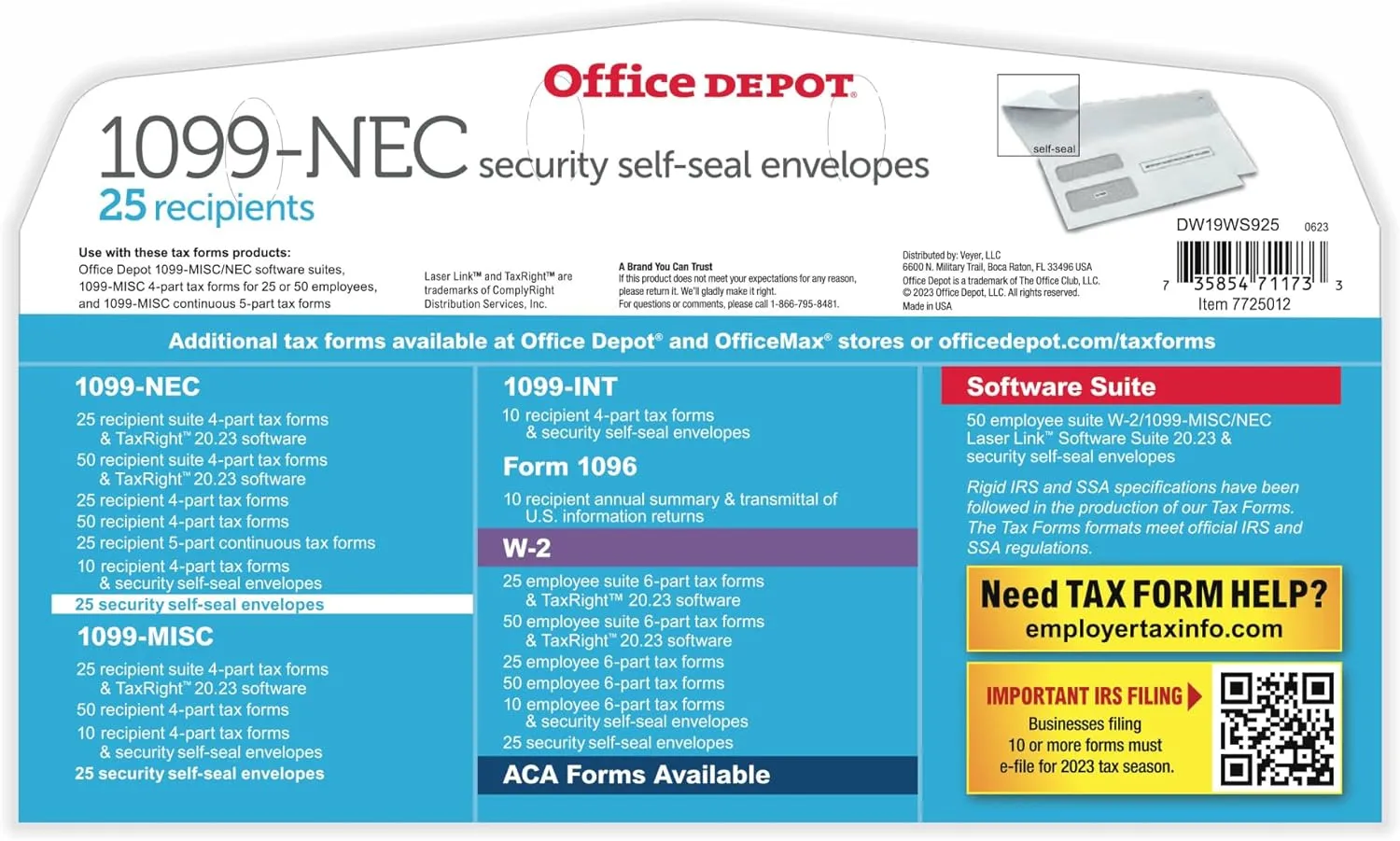 Office Depot® Brand Double-Window Self-Seal Envelopes For Form 1099, 5 5/8" x 9", White, Pack Of 25 Envelopes