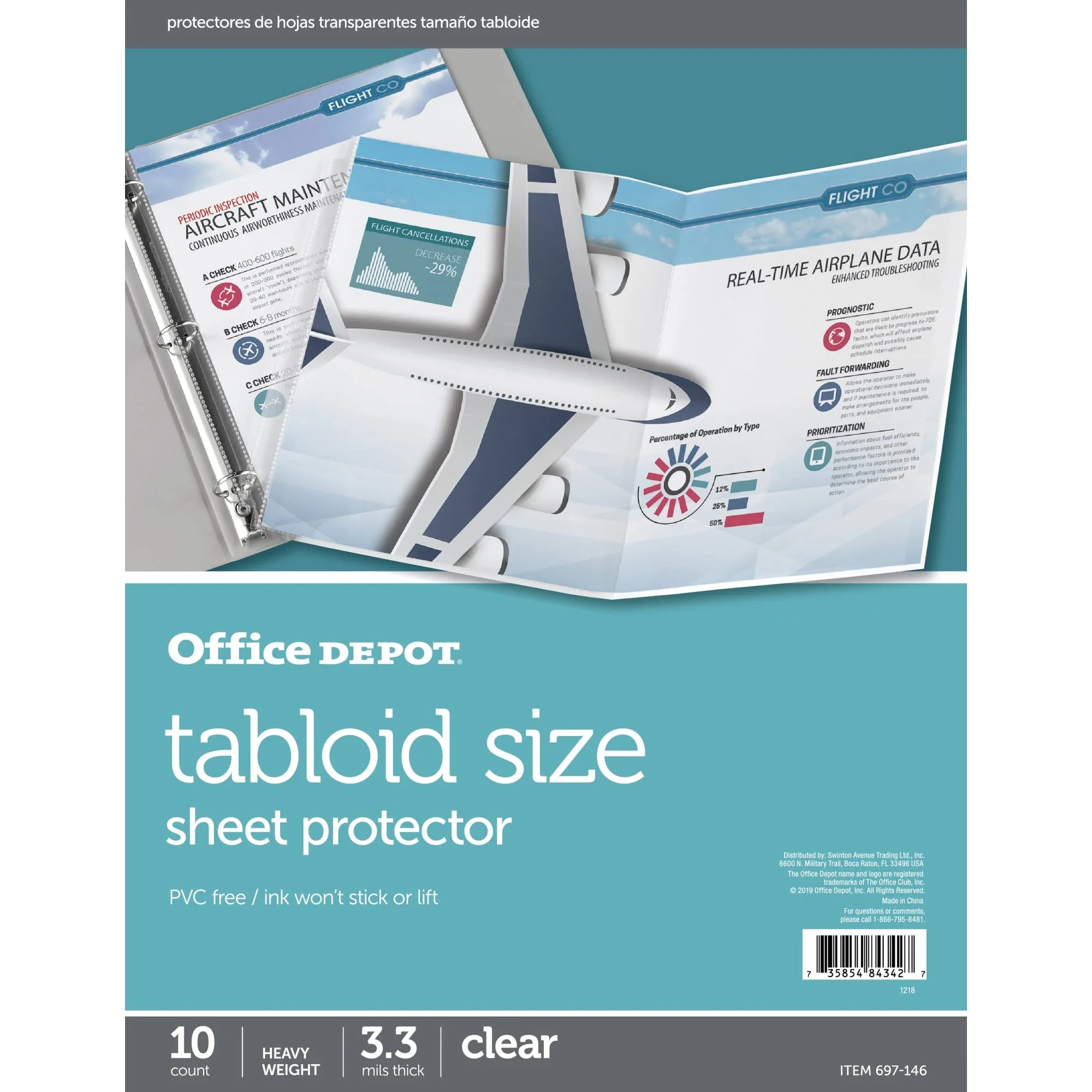 Office Depot Tabloid-Size Sheet Protectors, 11in x 17in, Clear, Pack of 10