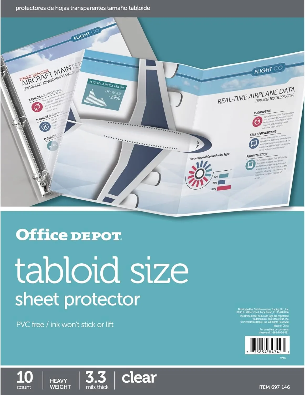 Office Depot Tabloid-Size Sheet Protectors, 11in x 17in, Clear, Pack of 10