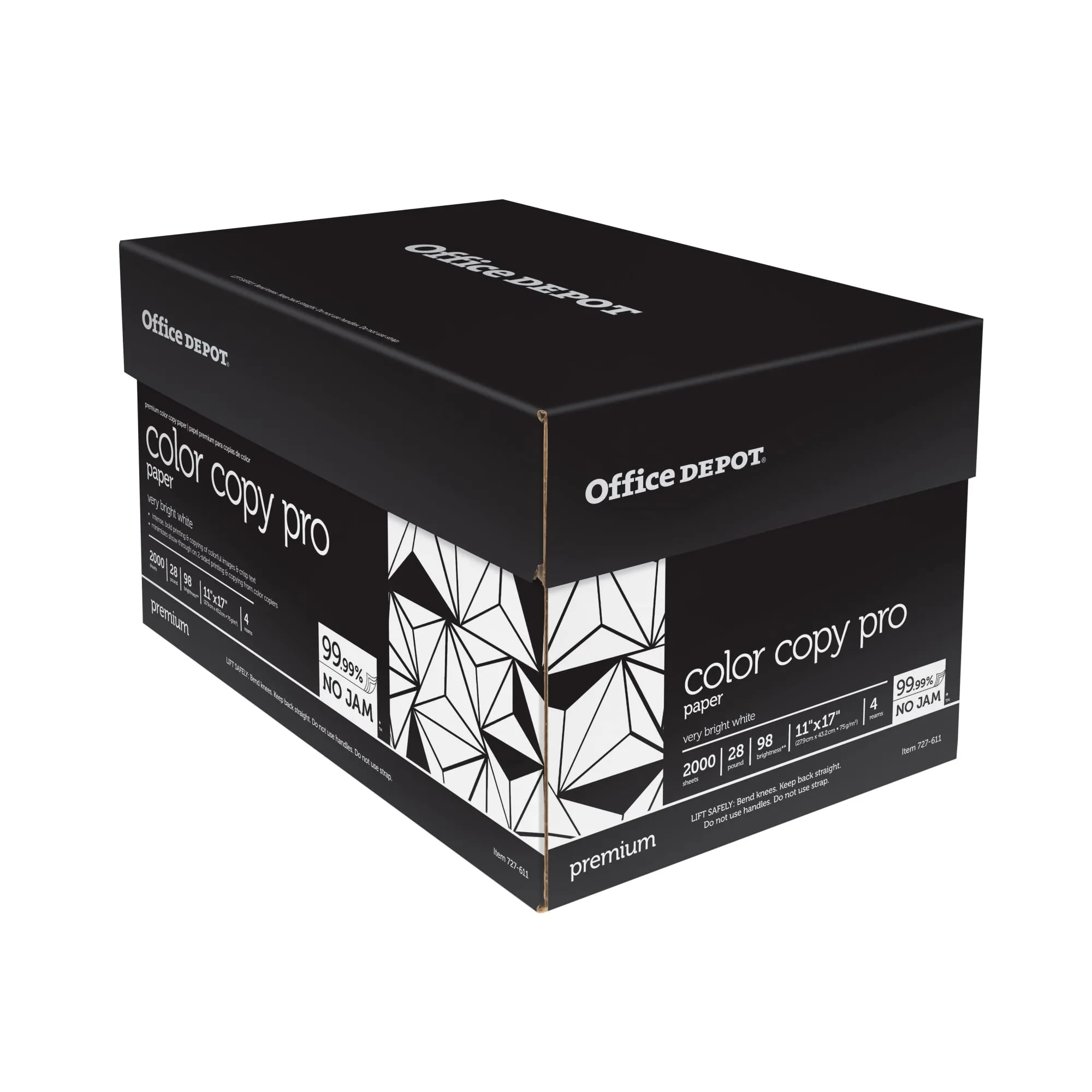Office Depot Color Copy Paper, 4 Reams, White, Ledger (11in x 17in), 2000 Sheets Per Case, 28 Lb, 98 Brightness