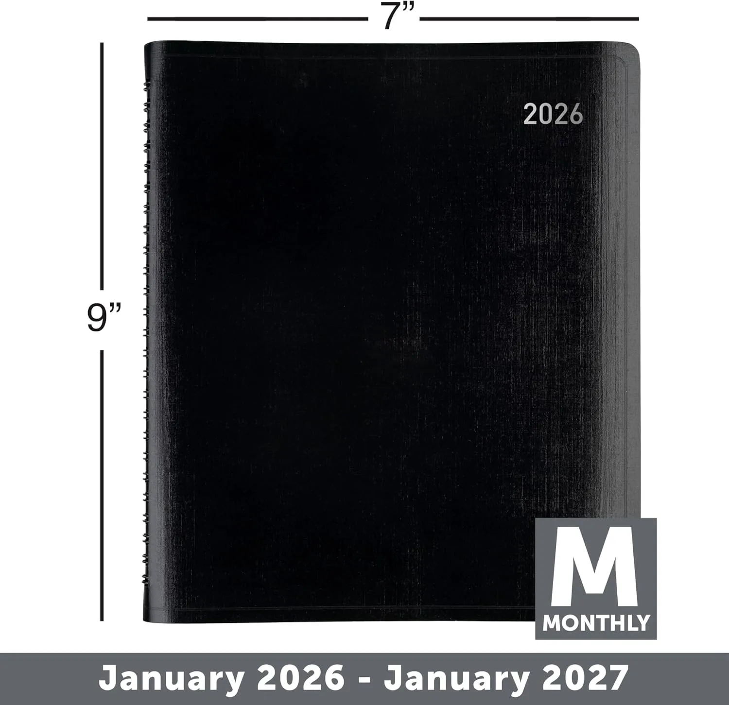 Office Depot Brand 13-Month Monthly Planner, 7" x 9", Black, January 2026 to January 2027, OD71110026