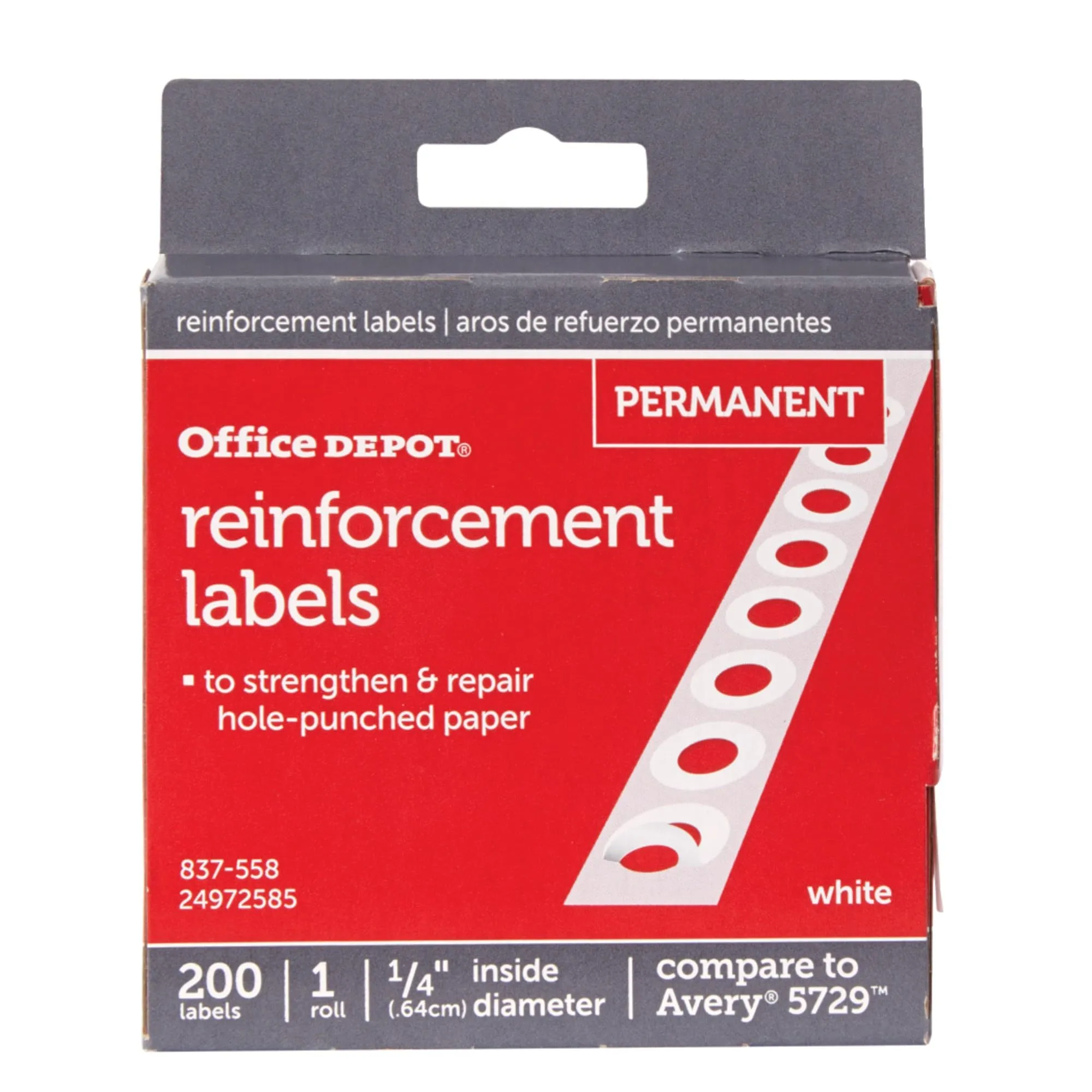 Office Depot Permanent Self-Adhesive Reinforcement Labels, 1/4in Diameter, White - 200 Pack