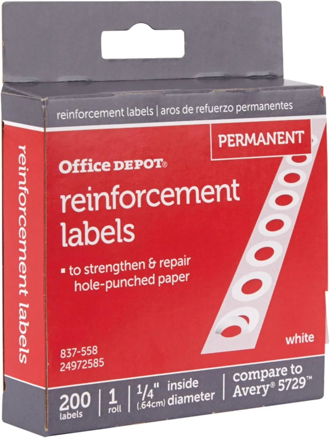 Office Depot Permanent Self-Adhesive Reinforcement Labels, 1/4in Diameter, White - 200 Pack