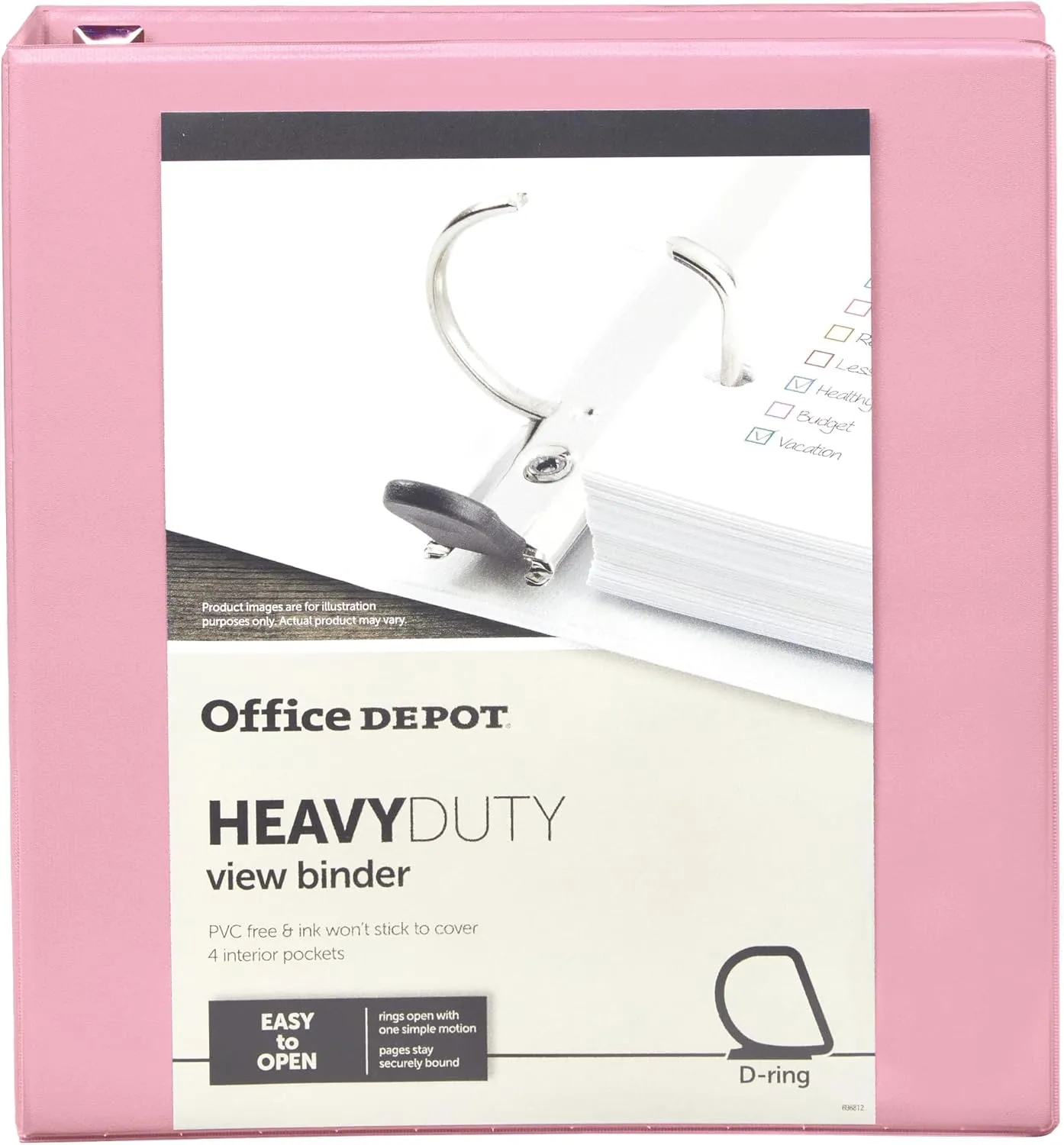 Office Depot Heavy-Duty View 3-Ring Binder, 1 1/2" D-Rings, Pink