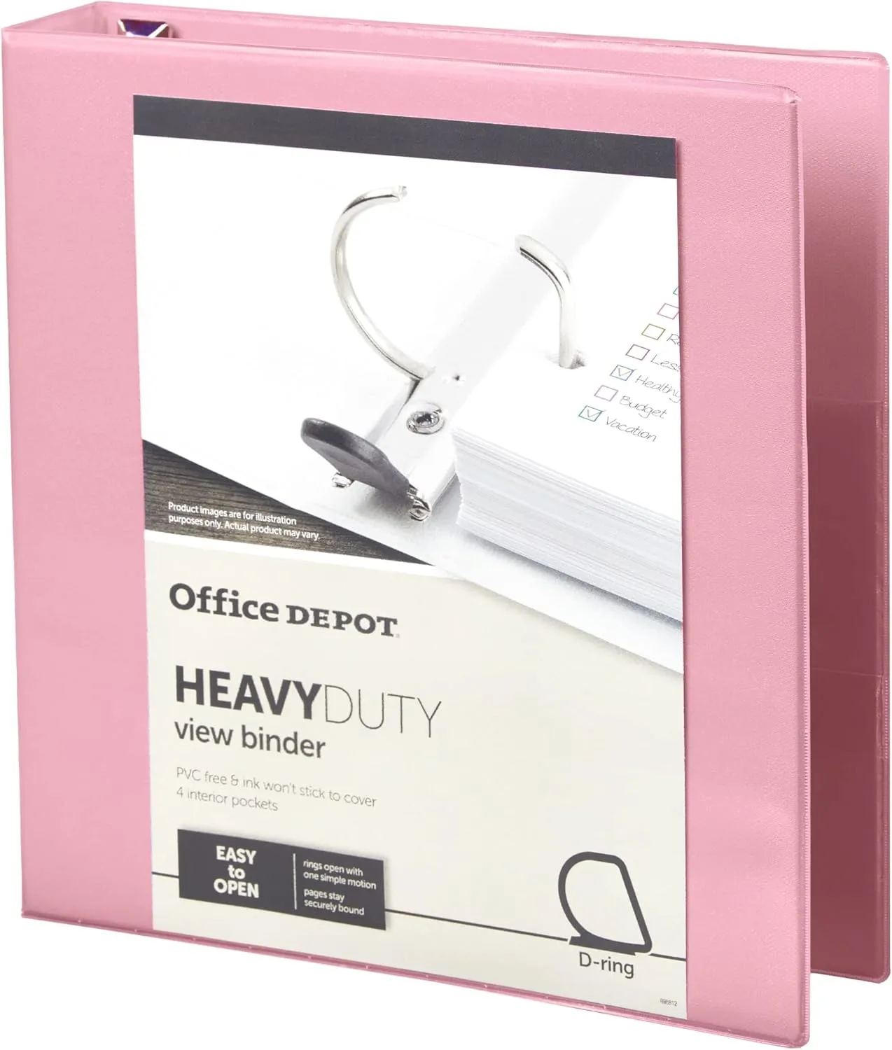 Office Depot Heavy-Duty View 3-Ring Binder, 1 1/2" D-Rings, Pink