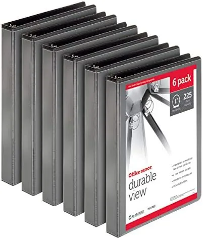 Office Depot® - Durable Round-Ring View Binders - 11.9 x 10.4 x 5.4 in - Black - 6/Pack