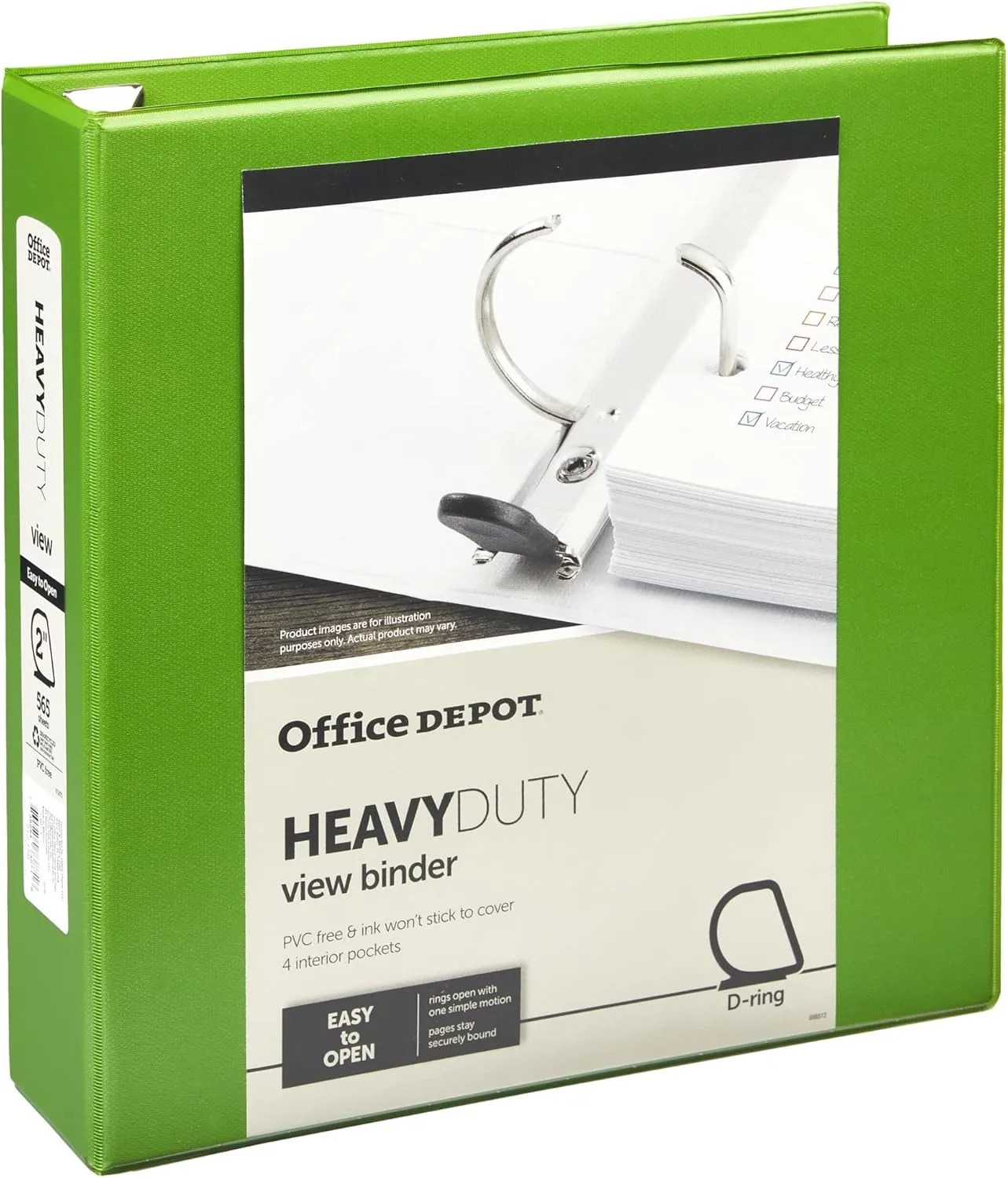 Office Depot® Brand Heavy-Duty D-Ring View Binder, 2" Rings, 54% Recycled, Army Green