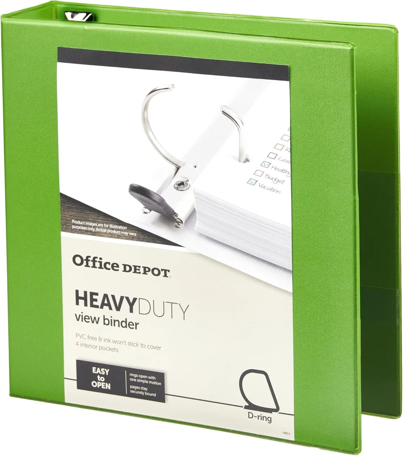Office Depot® Brand Heavy-Duty D-Ring View Binder, 2" Rings, 54% Recycled, Army Green