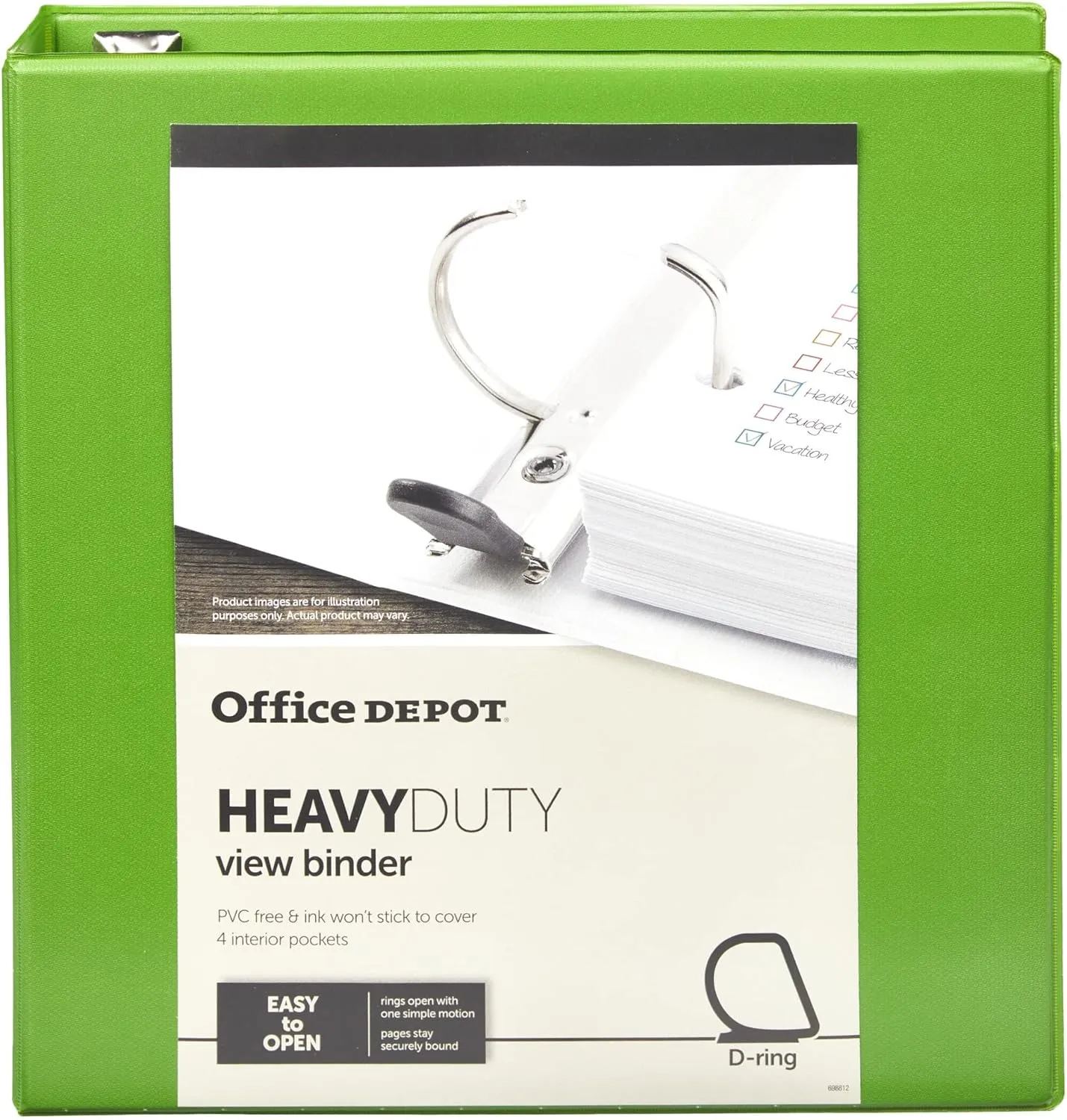 Office Depot® Brand Heavy-Duty D-Ring View Binder, 2" Rings, 54% Recycled, Army Green