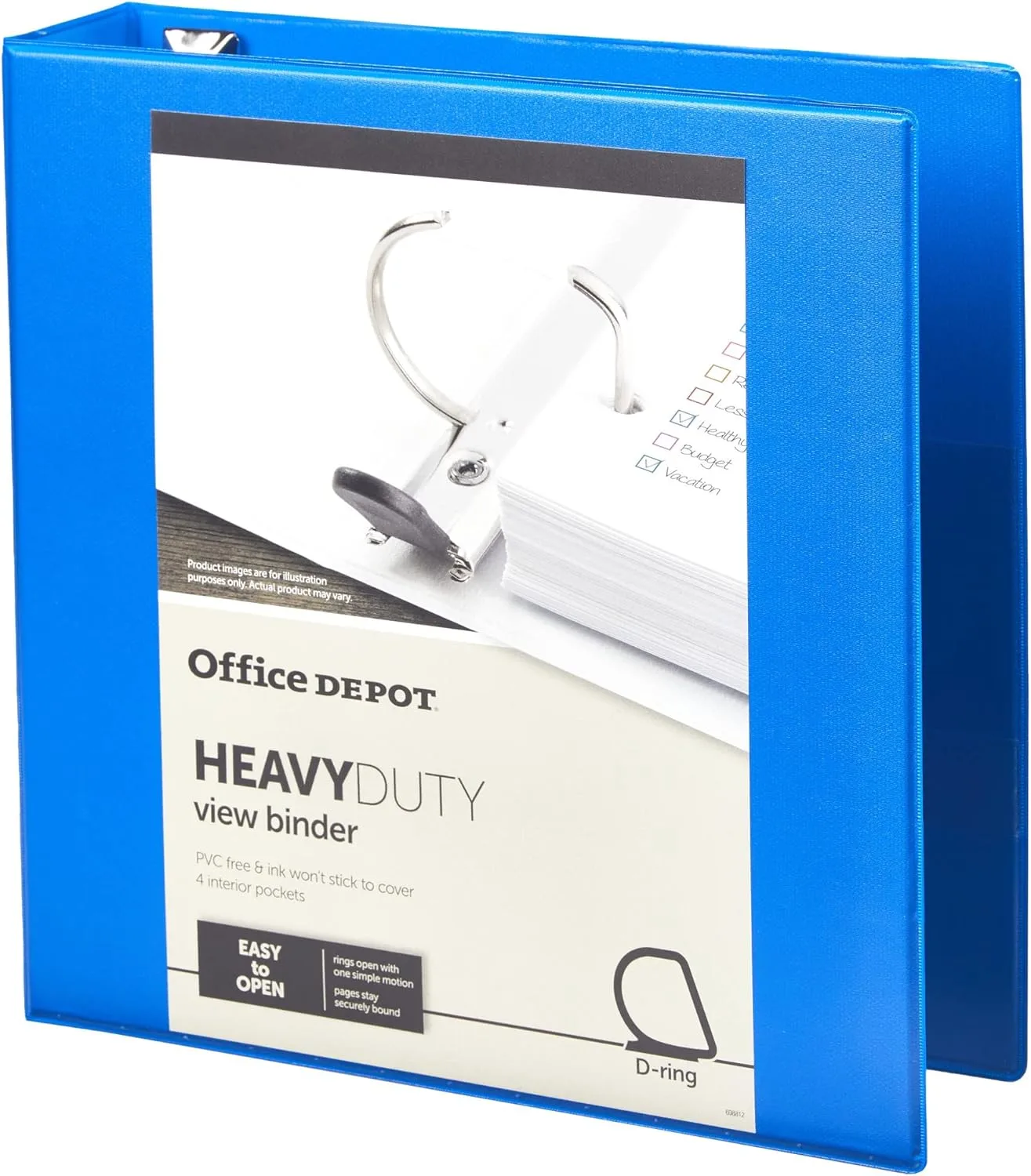 Office Depot® Brand Heavy-Duty Easy Open® D-Ring View Binder, 2" Rings, 54% Recycled, Blue
