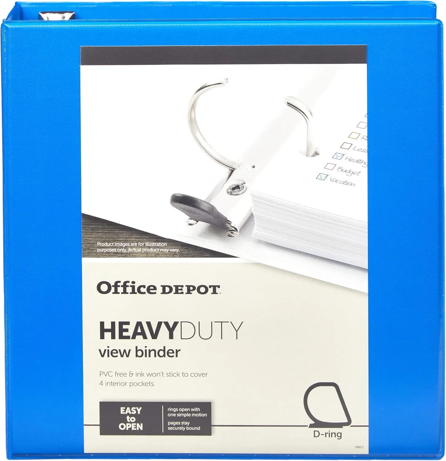 Office Depot® Brand Heavy-Duty Easy Open® D-Ring View Binder, 2" Rings, 54% Recycled, Blue