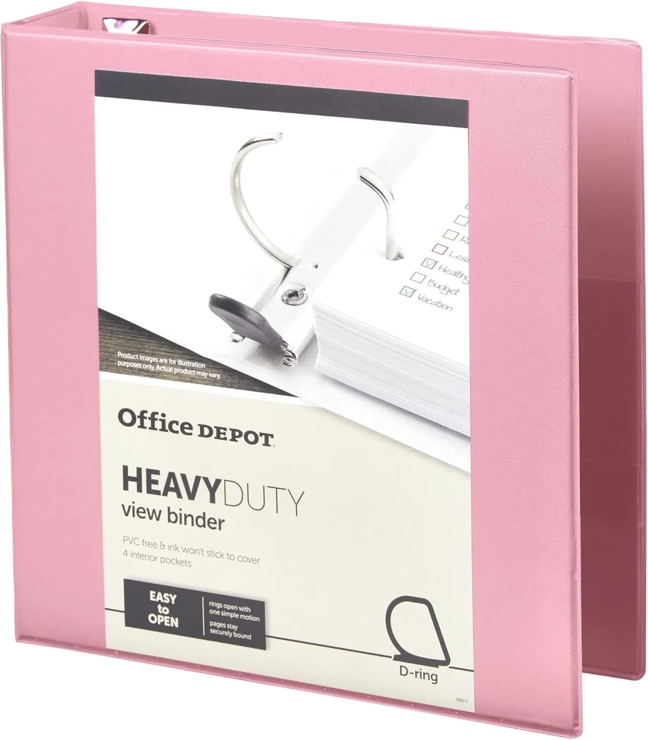 Office Depot® Heavy-Duty View 3-Ring Binder, 2" D-Rings, 49% Recycled, Light Pink
