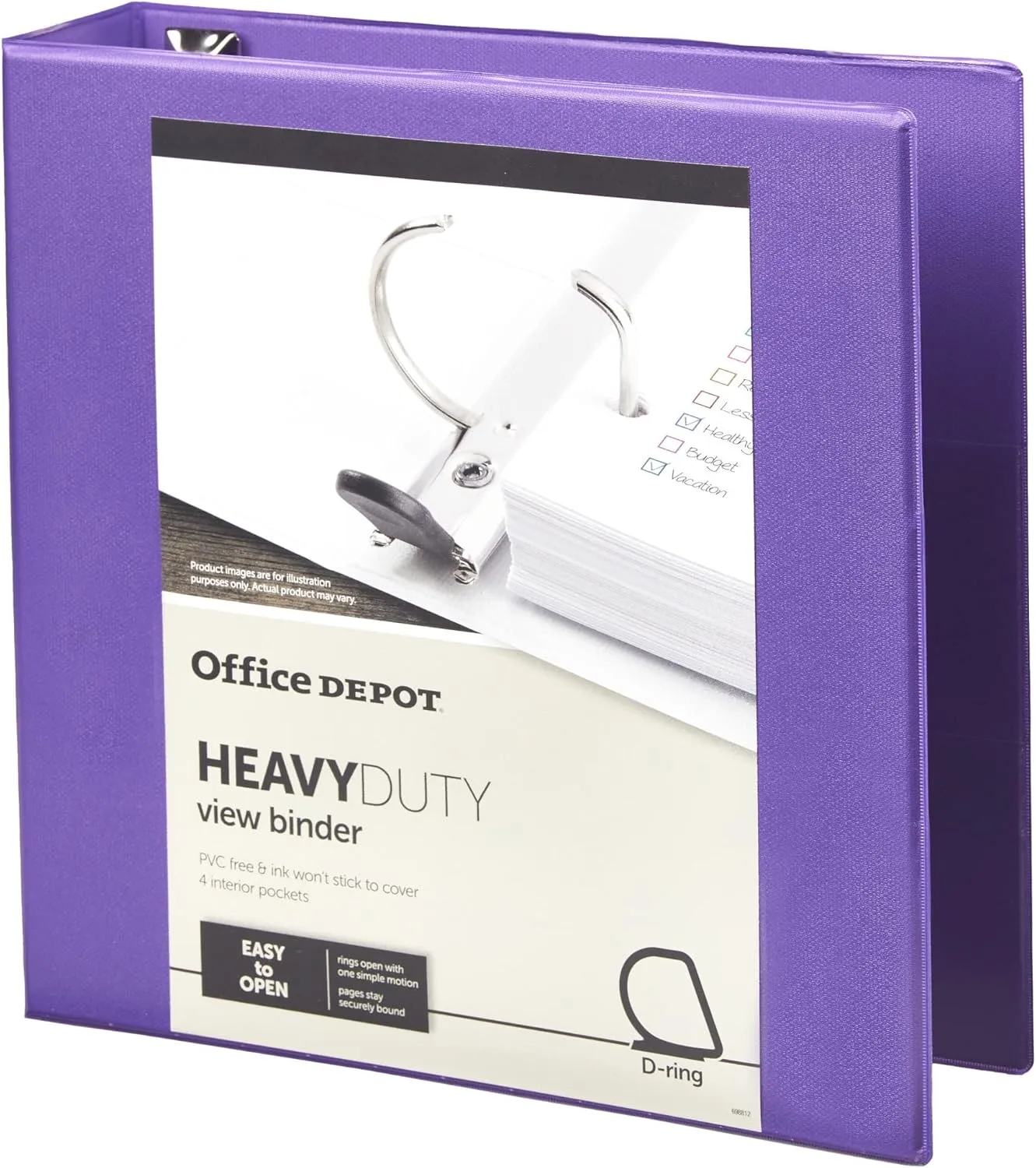 Office Depot Brand Heavy-Duty D-Ring View Binder, 2" Rings, 54% Recycled, Purple